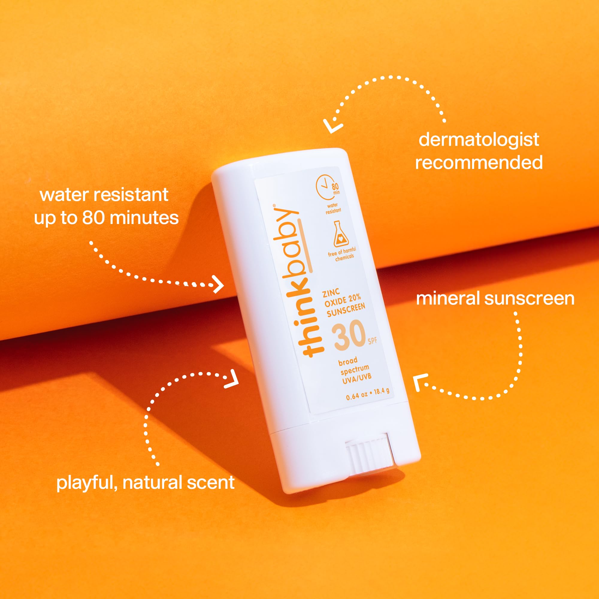 Thinkbaby Spf 30 Sunscreen Stick - Safe, Natural, Water Resistant Sun Cream For Babies, Kids & Adults - Vegan, Mineral Uva/Uvb S