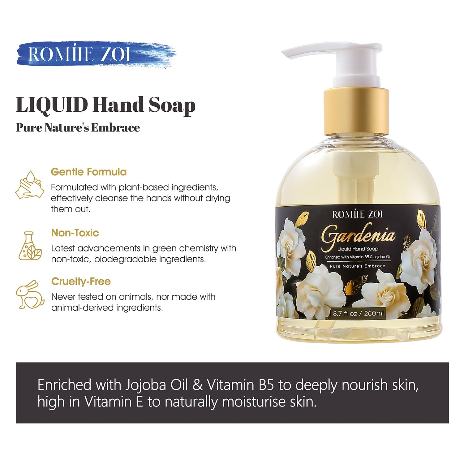 Romiie Zoi Liquid Hand Soap With Gift Box - Gardenia - 260Ml/ 8.7 Fl.Oz