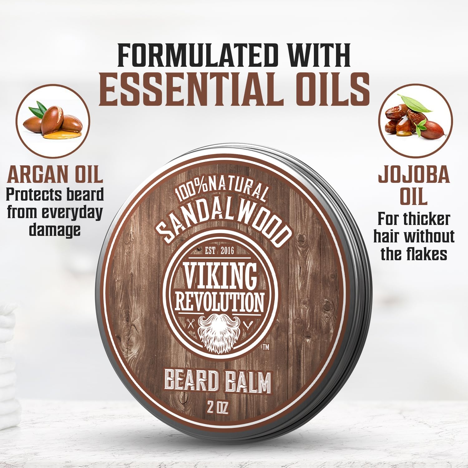 Viking Revolution Sandalwood Beard Balm - Beard Butter With Argan Oil, Beard Softener For Men With Jojoba Oil - Beard Moisturize