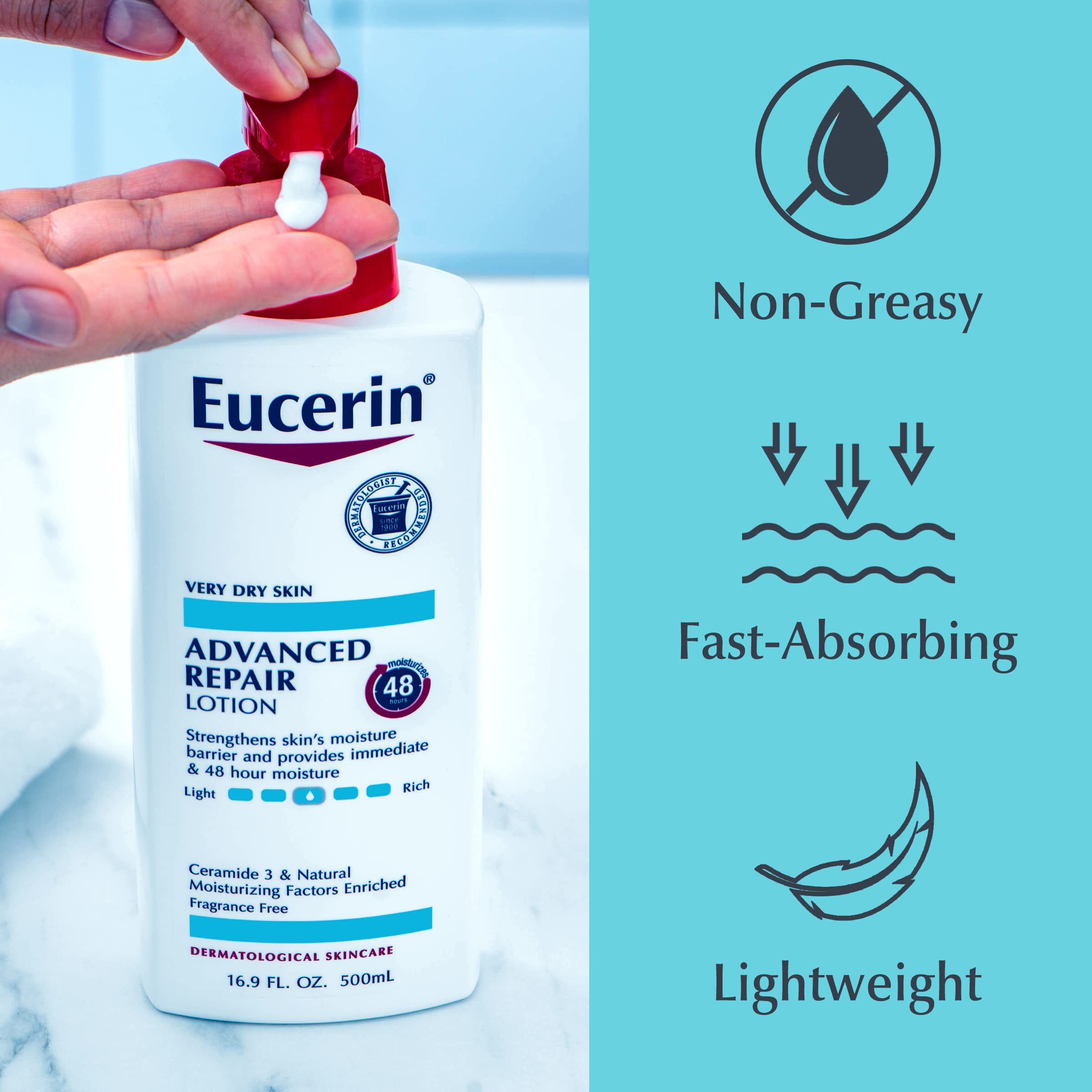 Eucerin Skin Care Set, Advanced Repair Unscented Body Lotion For Dry Skin, 16.9 Fl Oz Bottle + Advanced Cleansing Body And Face