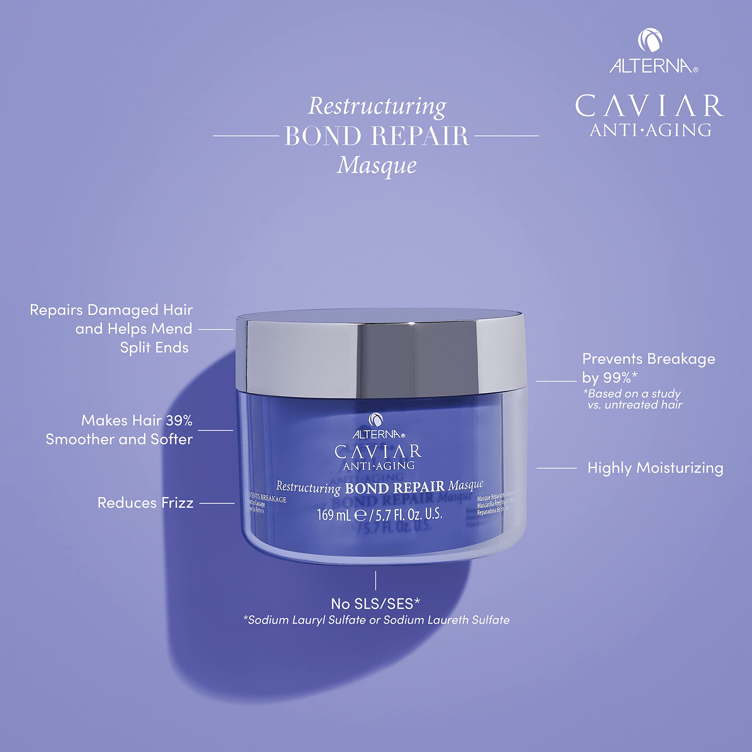 Alterna Caviar Anti-Aging Restructuring Bond Repair Masque, 5.7 Ounce | Strengthens & Protects Damaged Hair , 5.68 Fl Oz (Pack O