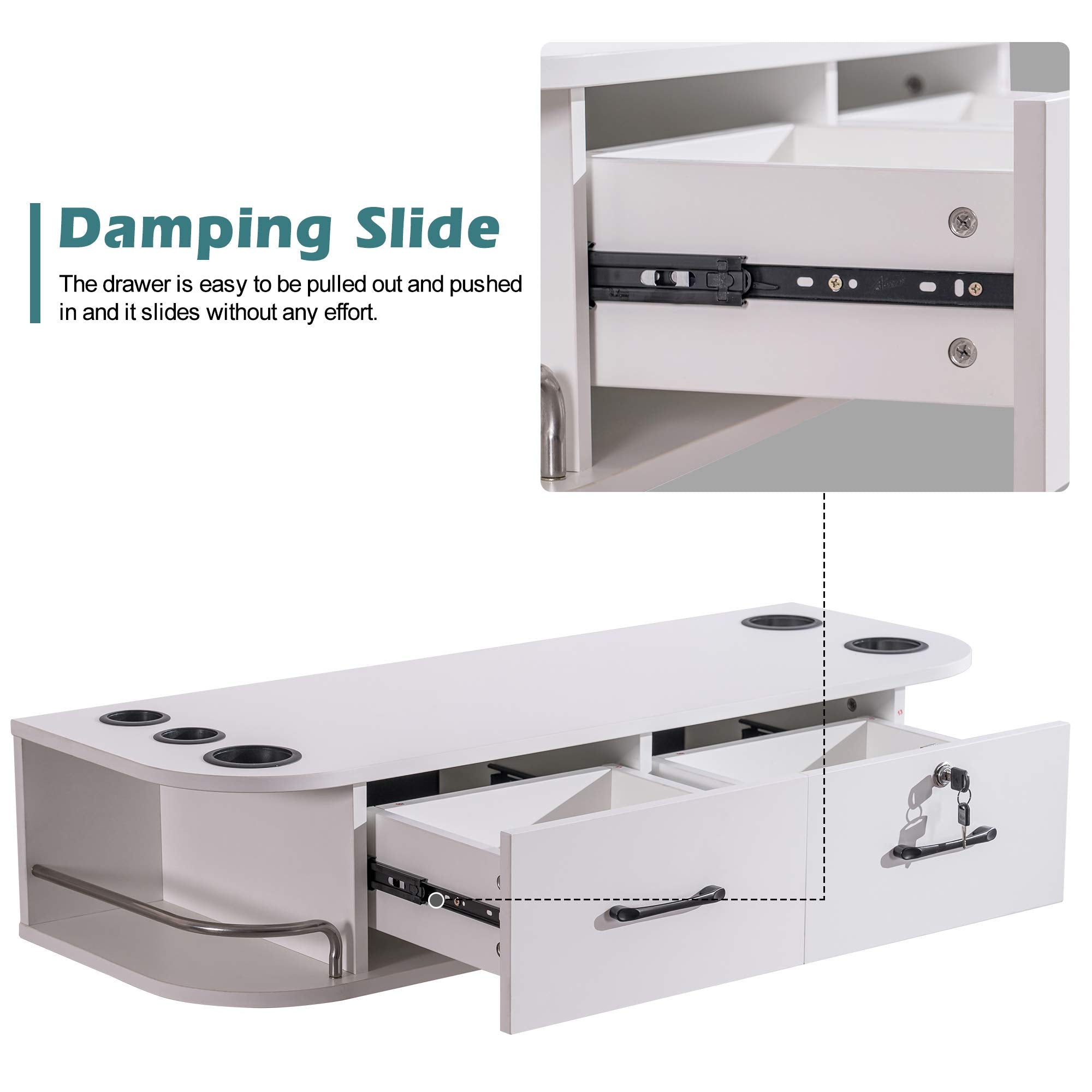 Barberpub Beauty Locking Wall Mount Styling Station Barber Beauty Spa Salon Equipment 6154-5012 (White)