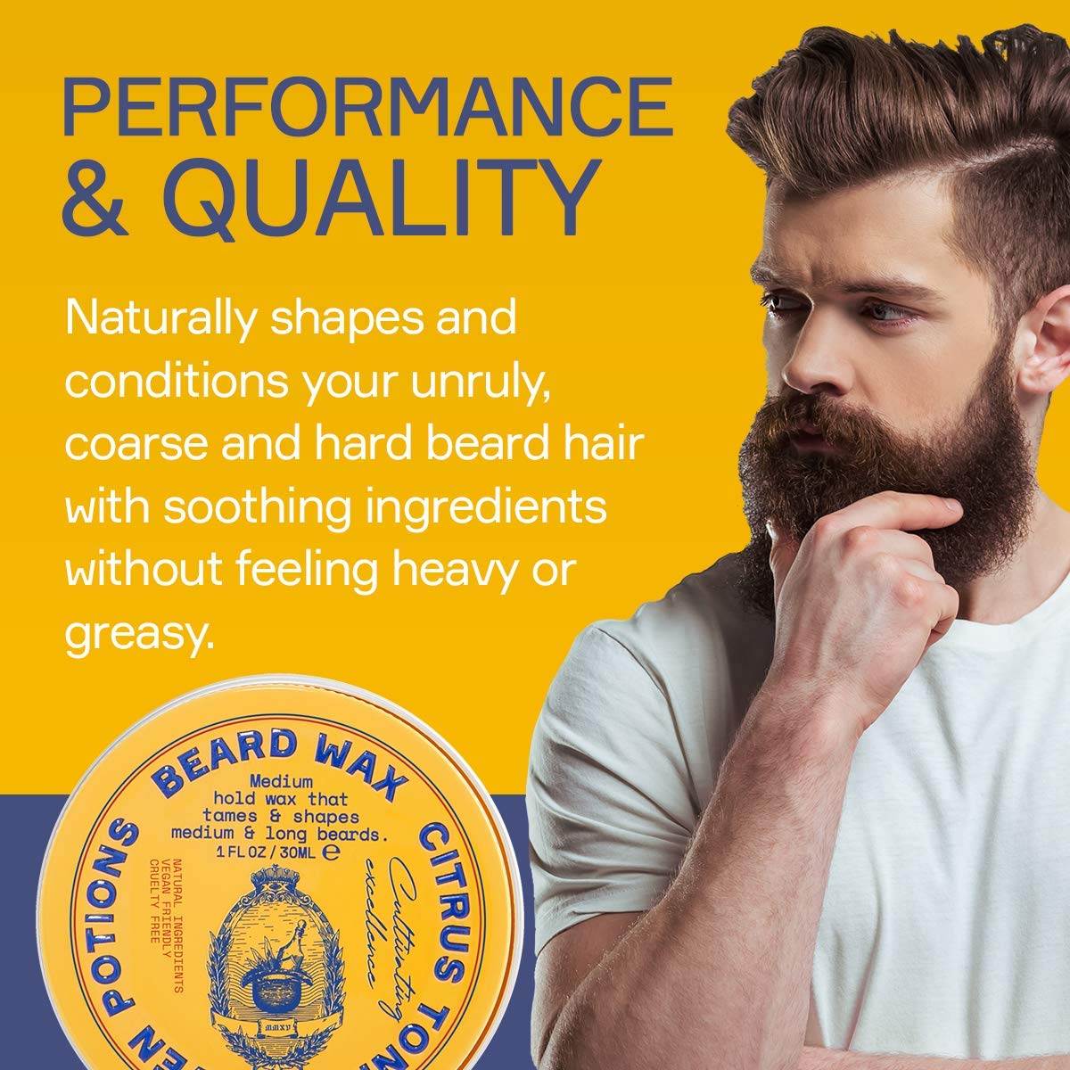Seven Potions Beard Wax For Men - Medium Hold Styling Wax To Shape And Nourish Your Beard - All-Natural, Vegan, Cruelty Free - C