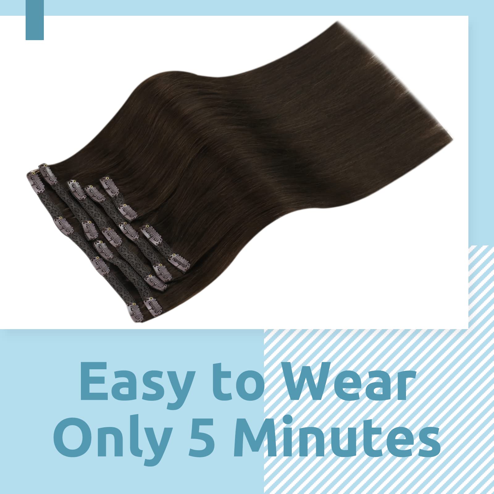 Fshine Brown Clip In Hair Extensions Real Human Hair 16 Inch Dark Brown Hair Extensions Clip In Double Weft Remy Hair Extensions