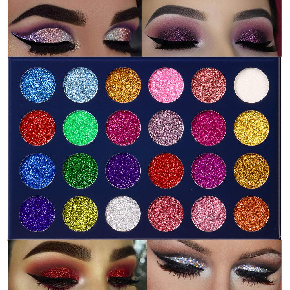 Aolailiya 24 Color Pressed Glitter Eyeshadow Palette - Mineral Ultra Shimmer Makeup Palette Eye Shadow Powder Long Lasting Water
