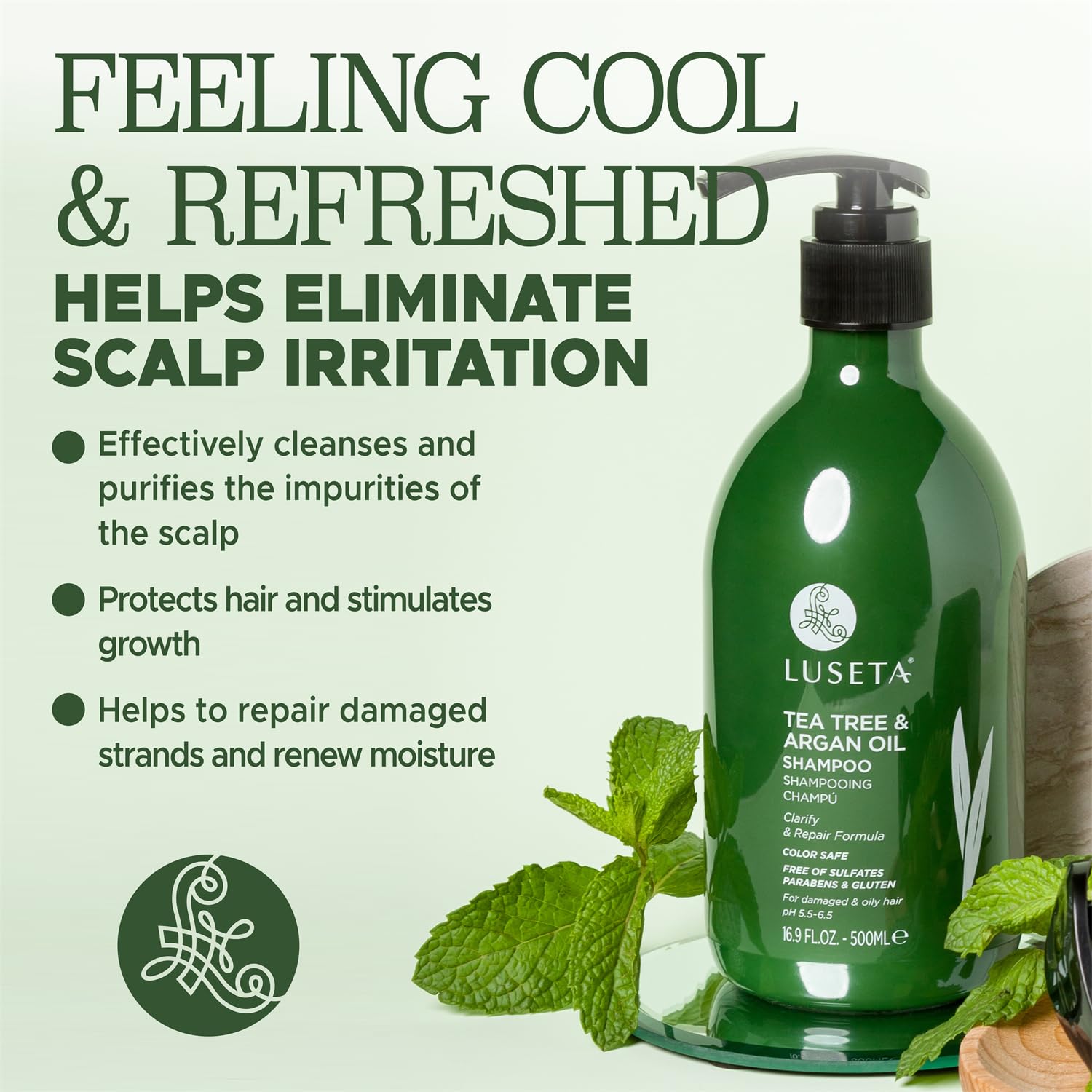 Luseta Tea Tree Shampoo With Argan Oil 16.9 Fl Oz- Clarifying,Hydrating And Fighting Dandruff And Itchy Scalp - For Damaged And