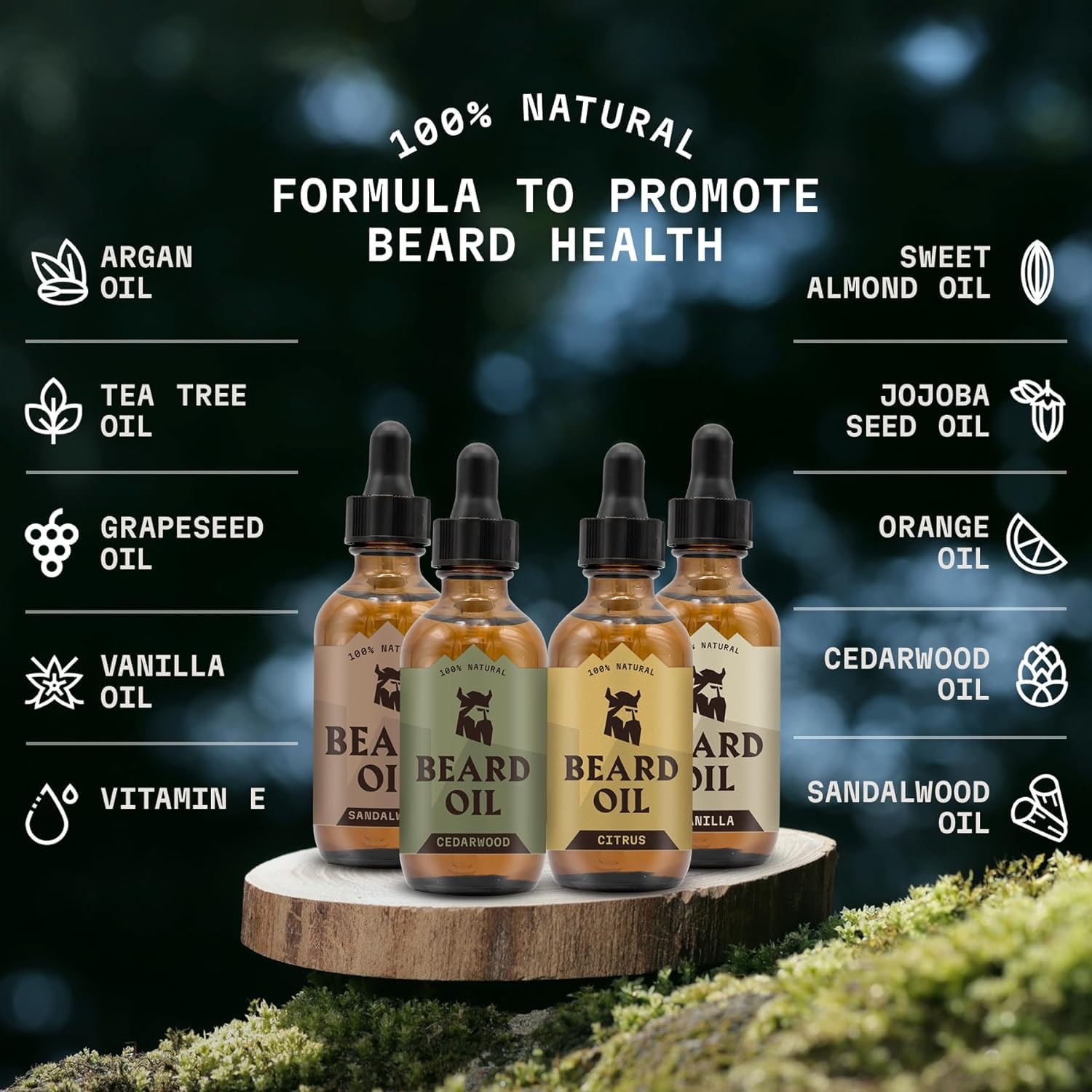 Striking Viking Beard Oil 4 Pack Softening & Conditioning Beard Oil For Men - Citrus Vanilla Sandalwood & Cedarwood Variety Scen