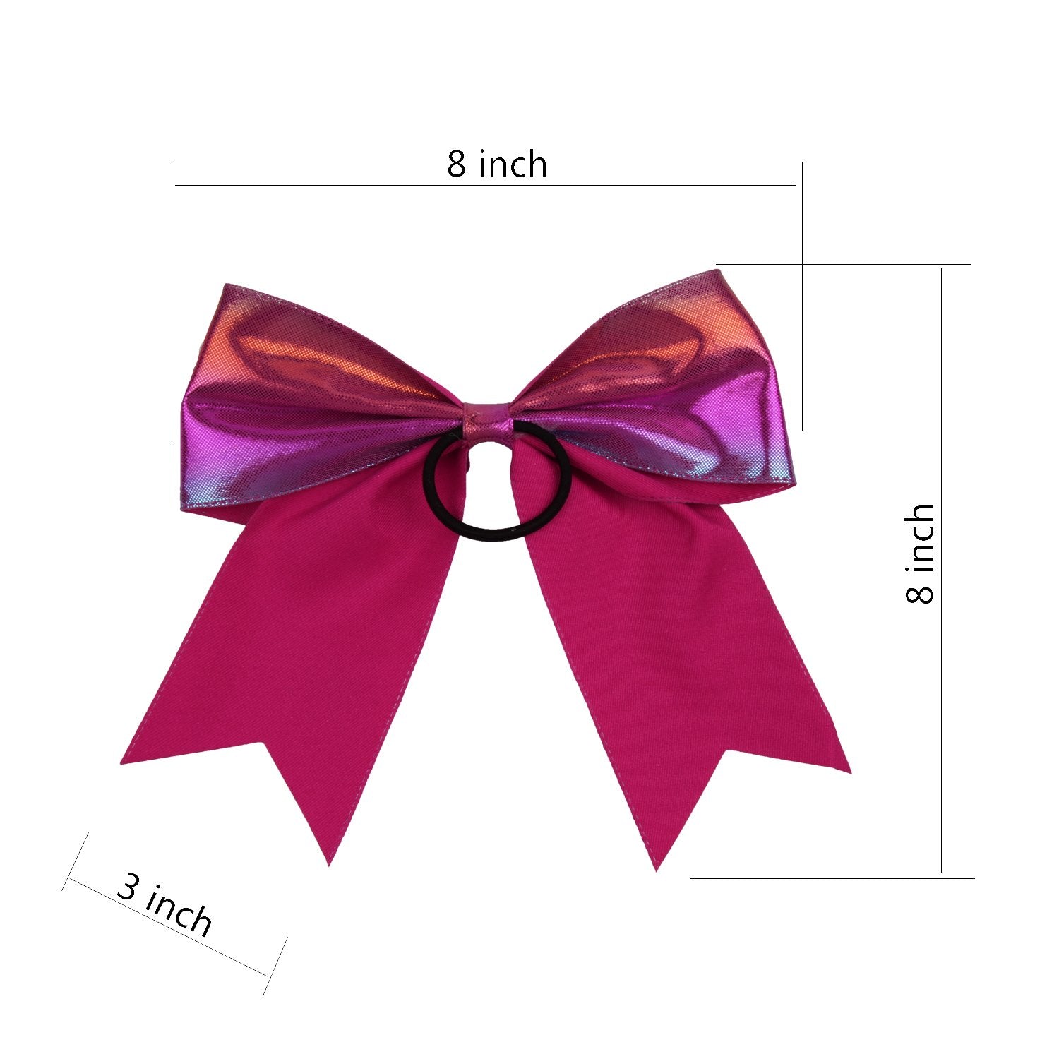 Metallic Sequin And Holographic 8 Inch Cheer Bow Cheerleader Cheerleading Jumbo Cheer Bow Hair Tie (Hot Pink Holographic)