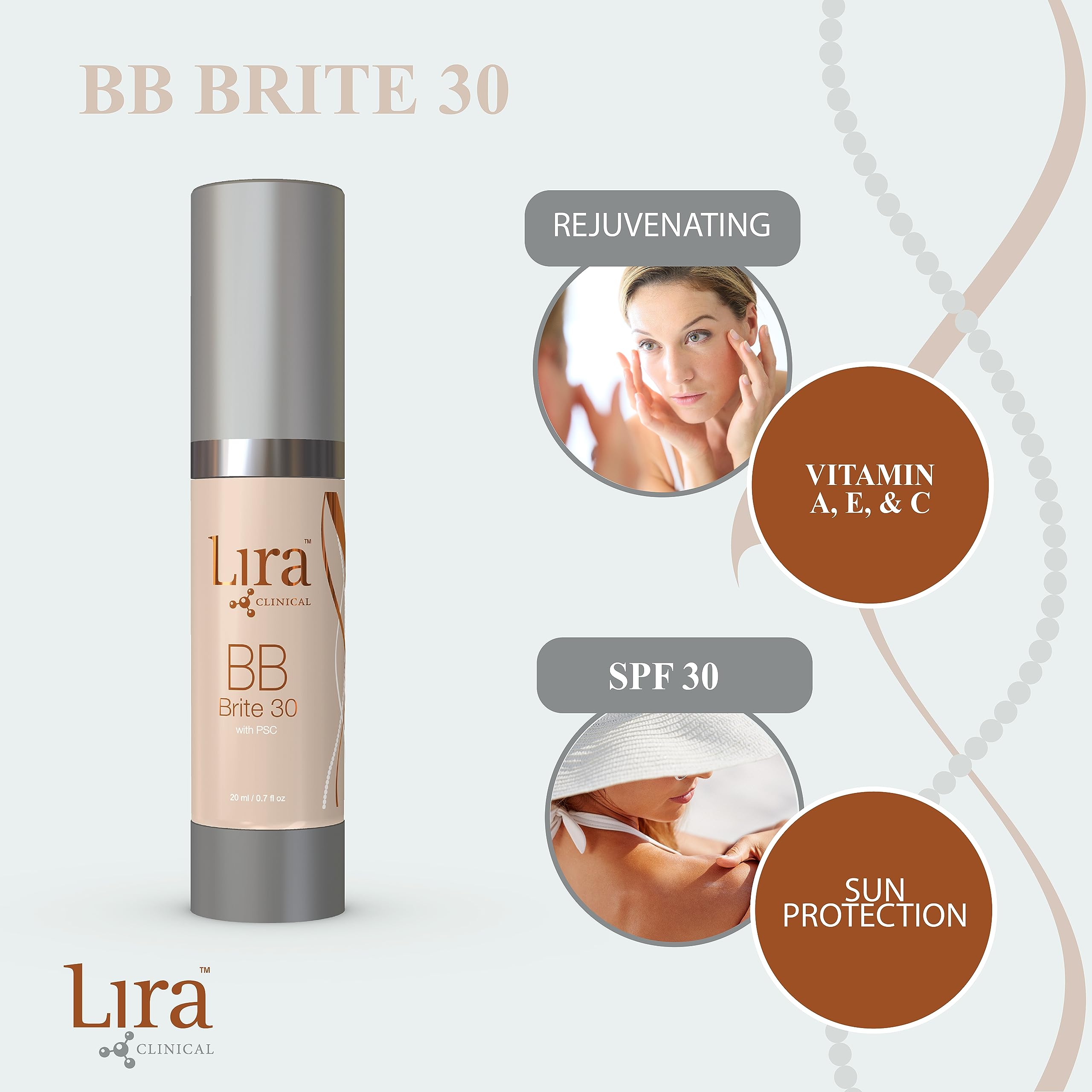 Lira Clinical Bb - Spf 30 Tinted Bb Cream With Psc & Vitamins - Full Coverage - 0.7 Fl Oz. (Bb Brite 30)