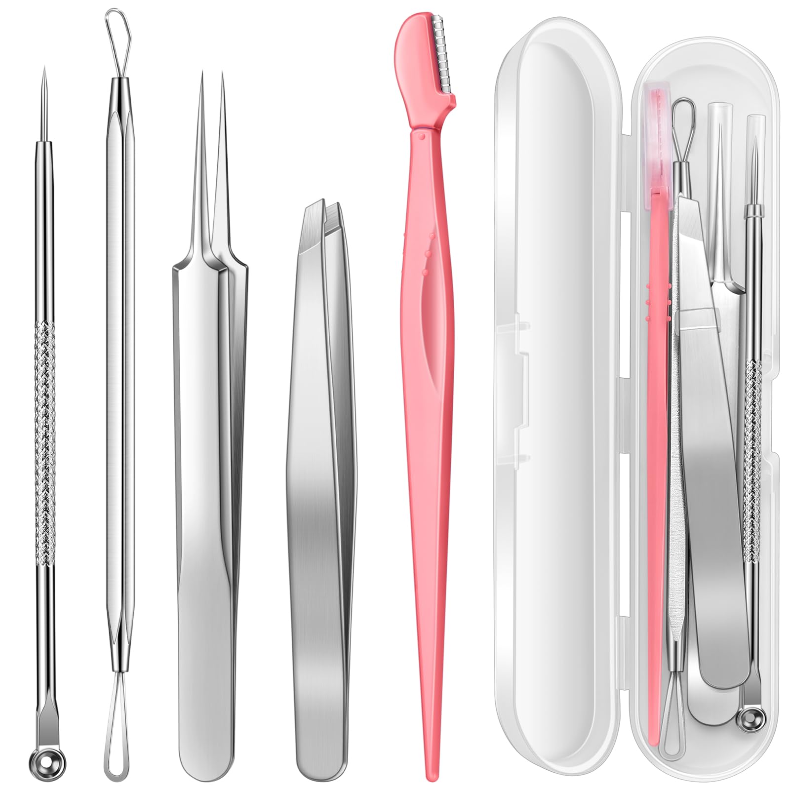 TsMADDTs Blackhead Remover Tools, Ingrown Hair Tweezers, Pimple Popper Tool Kit, Blackhead Extractor, Eyebrows Tweezers for Wome