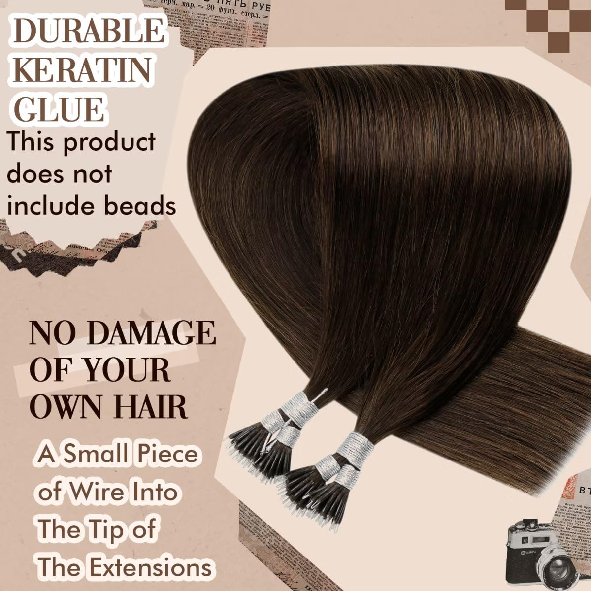 Hetto Nano Beads Human Hair Extensions #4 Dark Brown Nano Link Extensions Human Hair 18 Inch Straight Nano Ring Hair Extensions