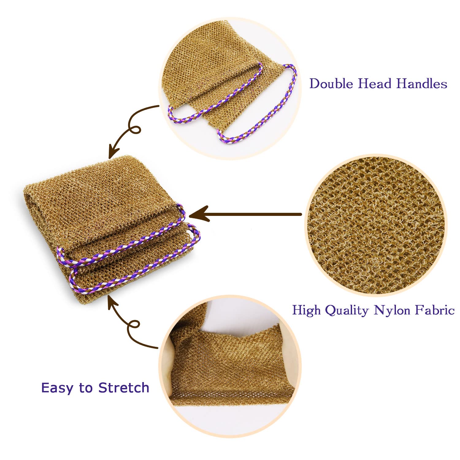Dr.Pedi 3 Pieces African Net Sponge With Handles Long African Exfoliating Net Washcloth Bath Sponge Net Cloth Wash Net Body Back