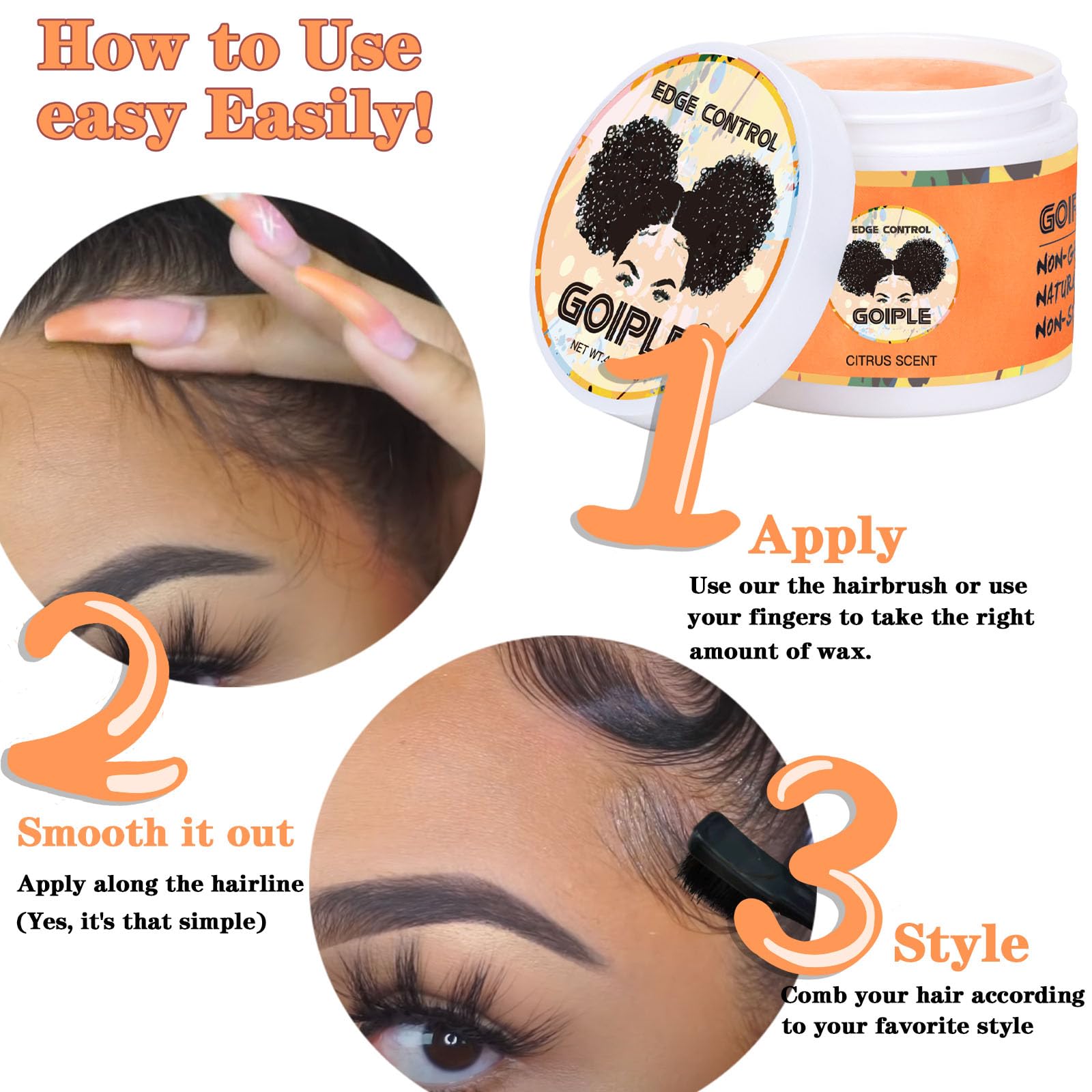 Edge Control Wax For Black Women - Strong Hold, Non-Greasy Smoother For Black Hair, No Flaking Or White Residue, Shine Hair Gel