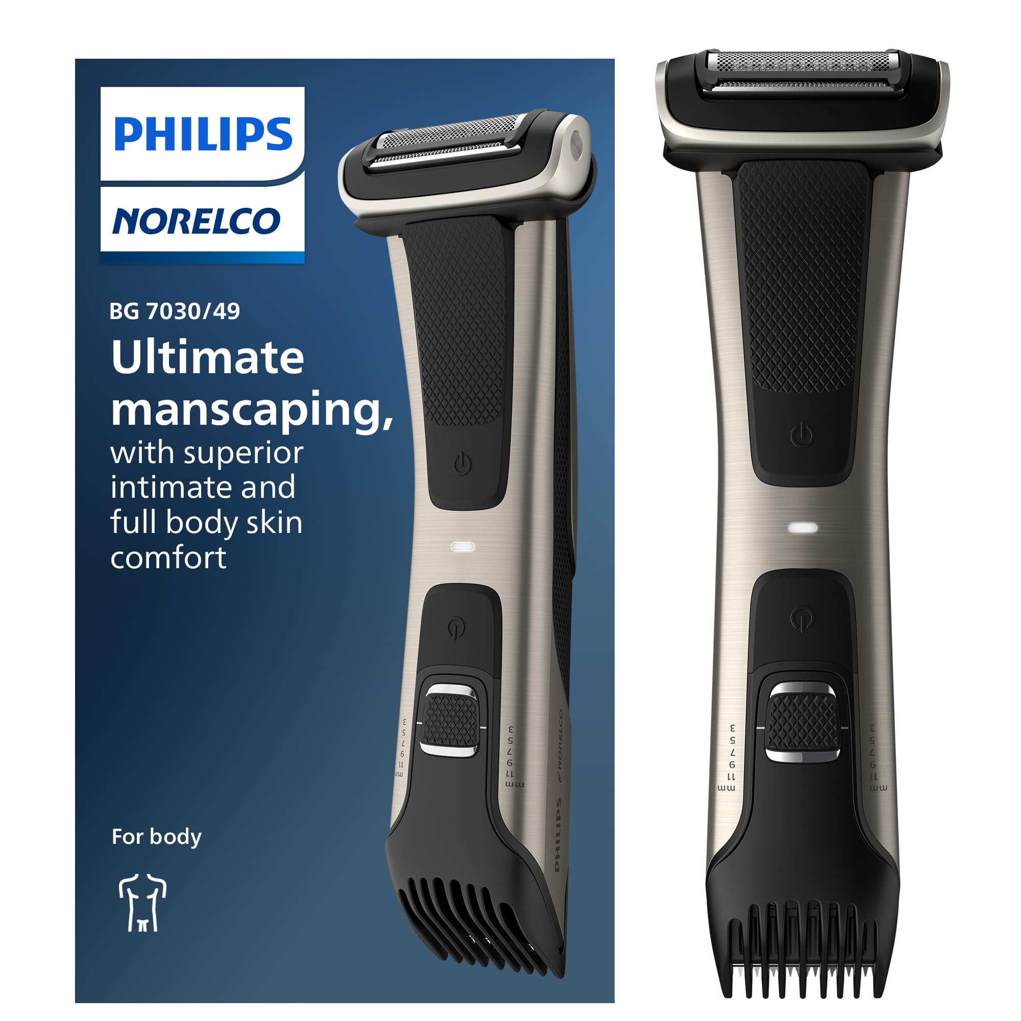 Philips Norelco Bodygroom 7000 Series, Showerproof Groin And Body Trimmer For Men, Precise Body Grooming, Adjustable Comb, Safe