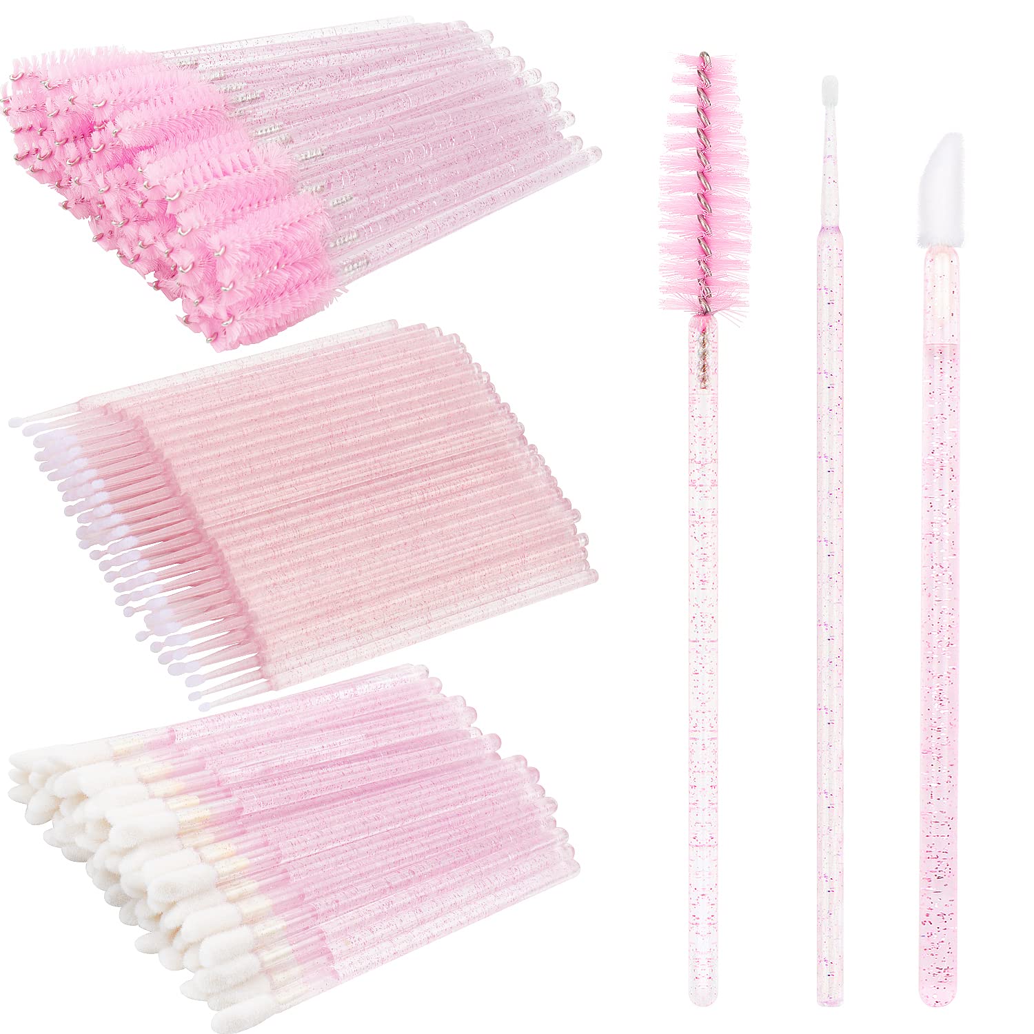 200Pcs Eyelash Extension Supplies Kit,Disposable Lash Spoolies Brushes Micro Swab Brushes Mascara Wand Lip Brushes for Eyelash E