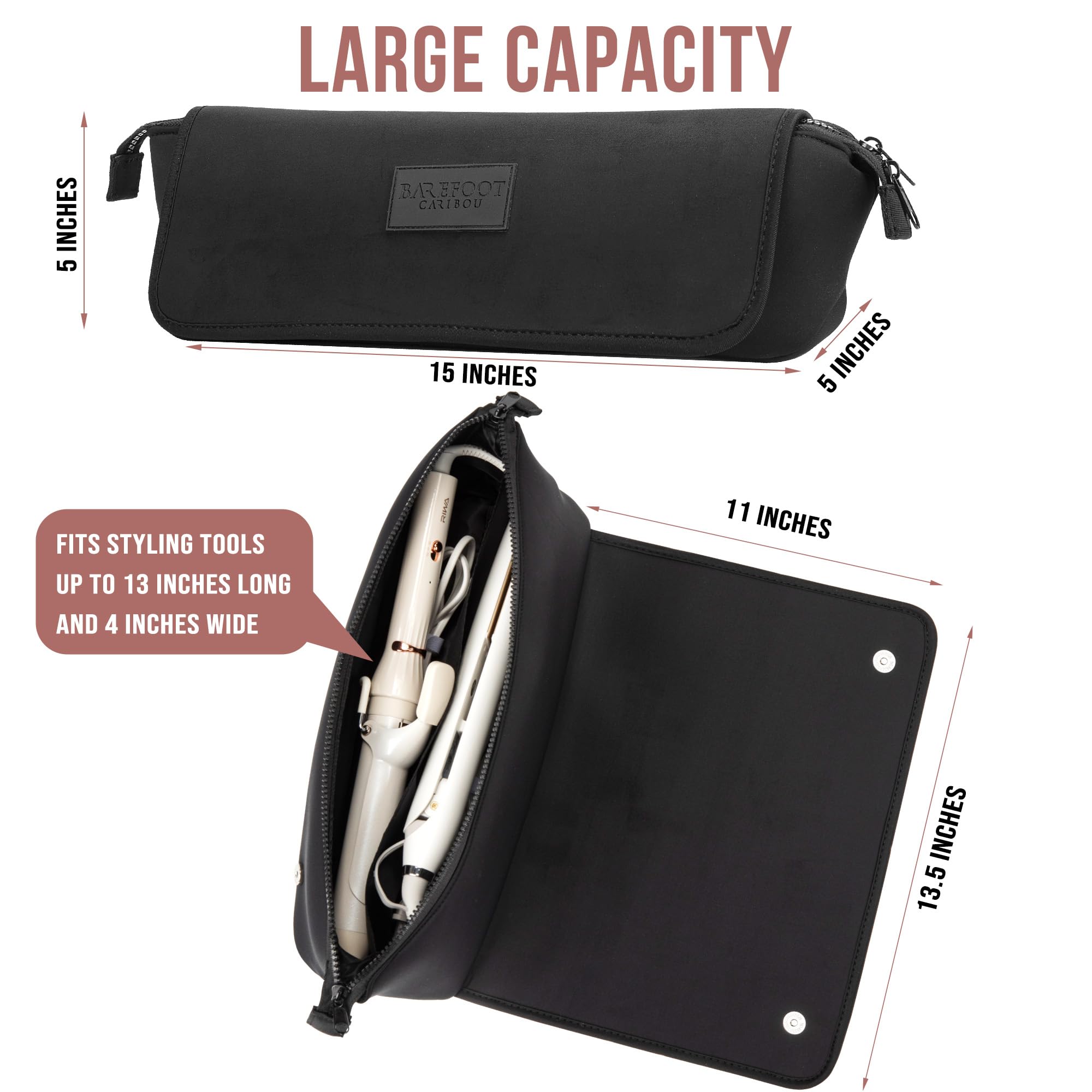 BAREFOOT CARIBOU Hair Tools Travel Bag and Heat Resistant Mat for Flat Irons, Straighteners, Curling Iron, Haircare Accessories,