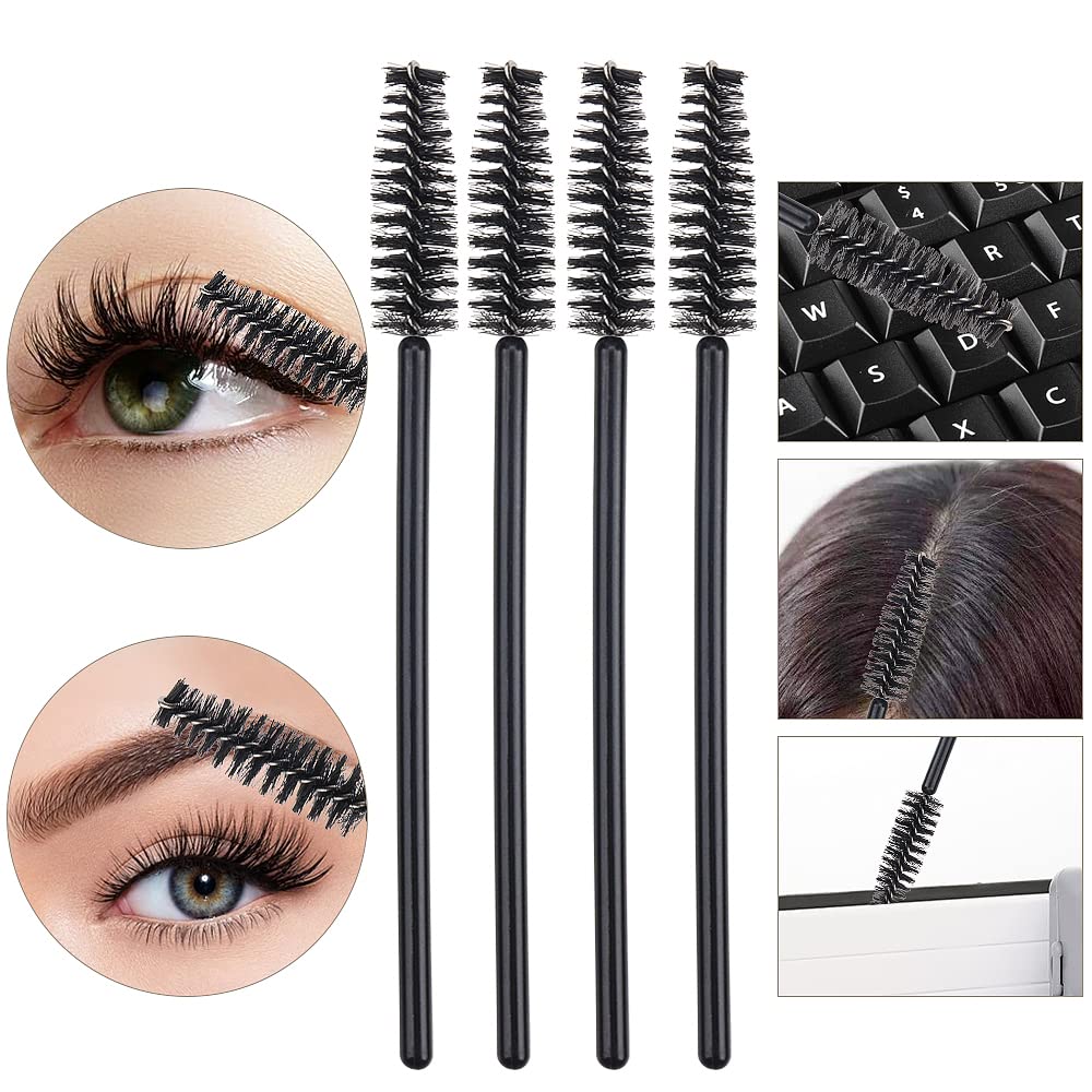 100 Pack Mascara Wand Eyelash Brush Disposable Eye Lash Applicator Makeup Tool Kit (Black-Handle100Pcs)