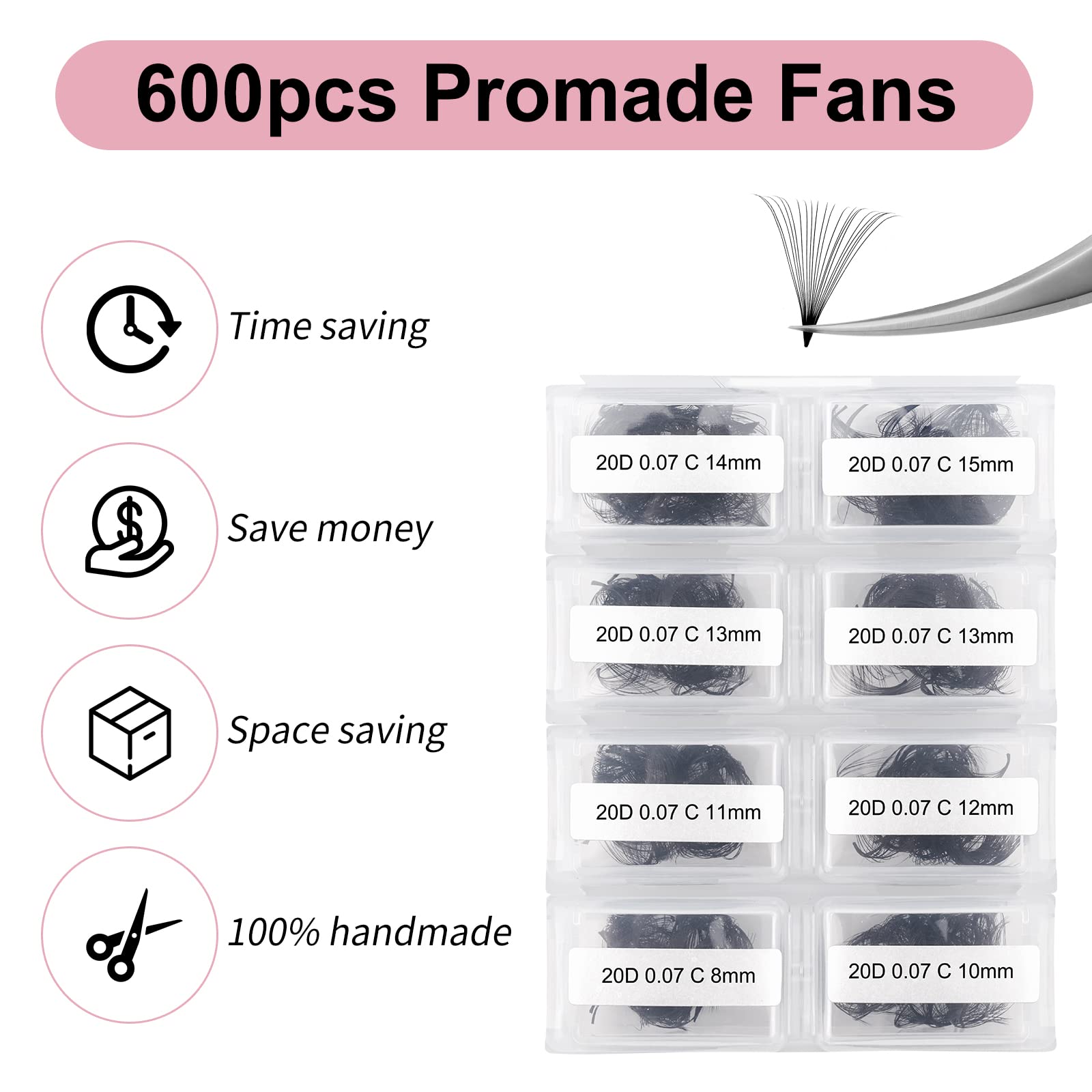 Lash Extension 20D Fadlash Premade Fans Eyelash Extensions 600Pcs Pre Made Fans Lash Extensions Premade Lash Fans Volume Lash Ex