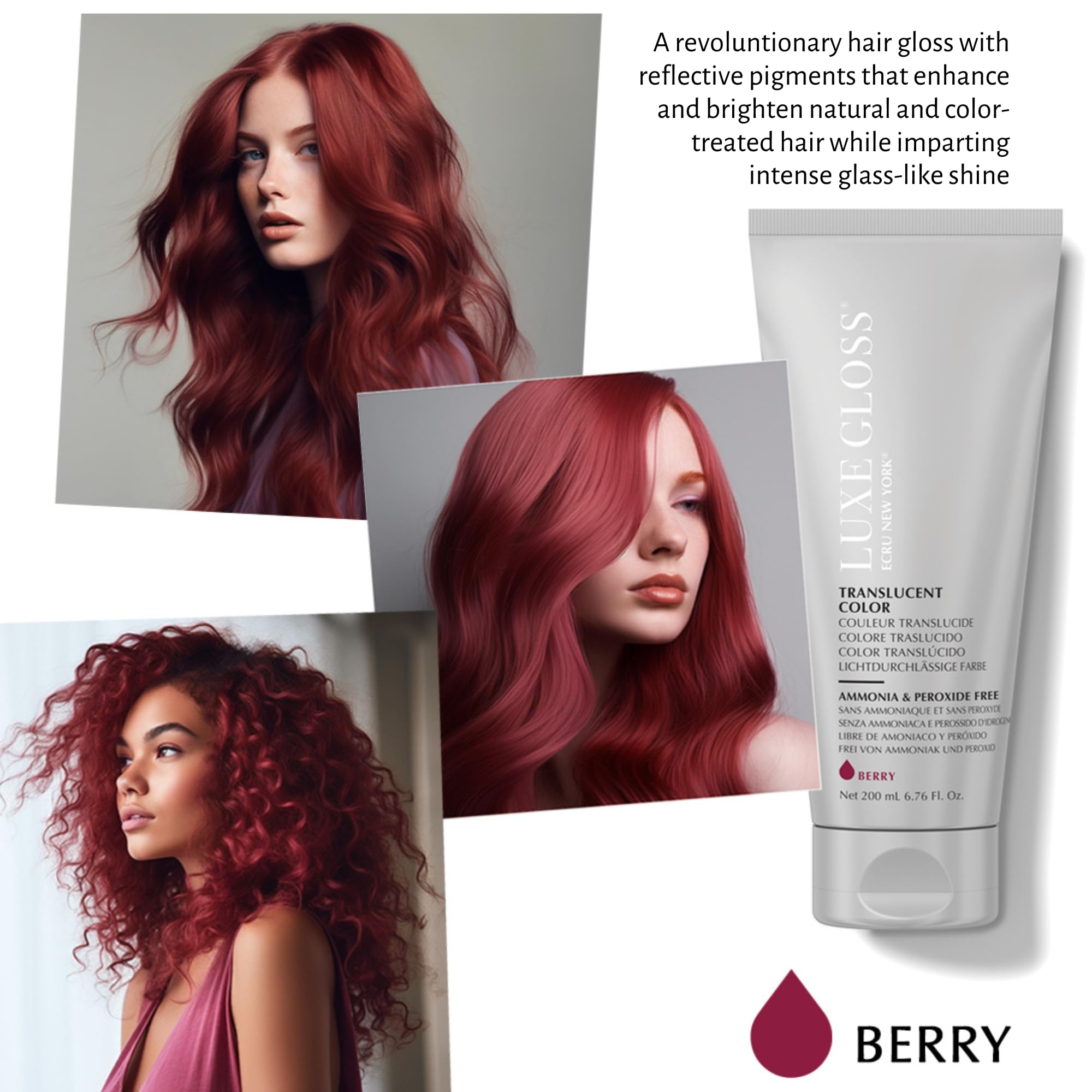 Ecru New York Luxe Gloss Hair Gloss, Translucent Color For Glass-Like Shine And Enhanced Color, Berry