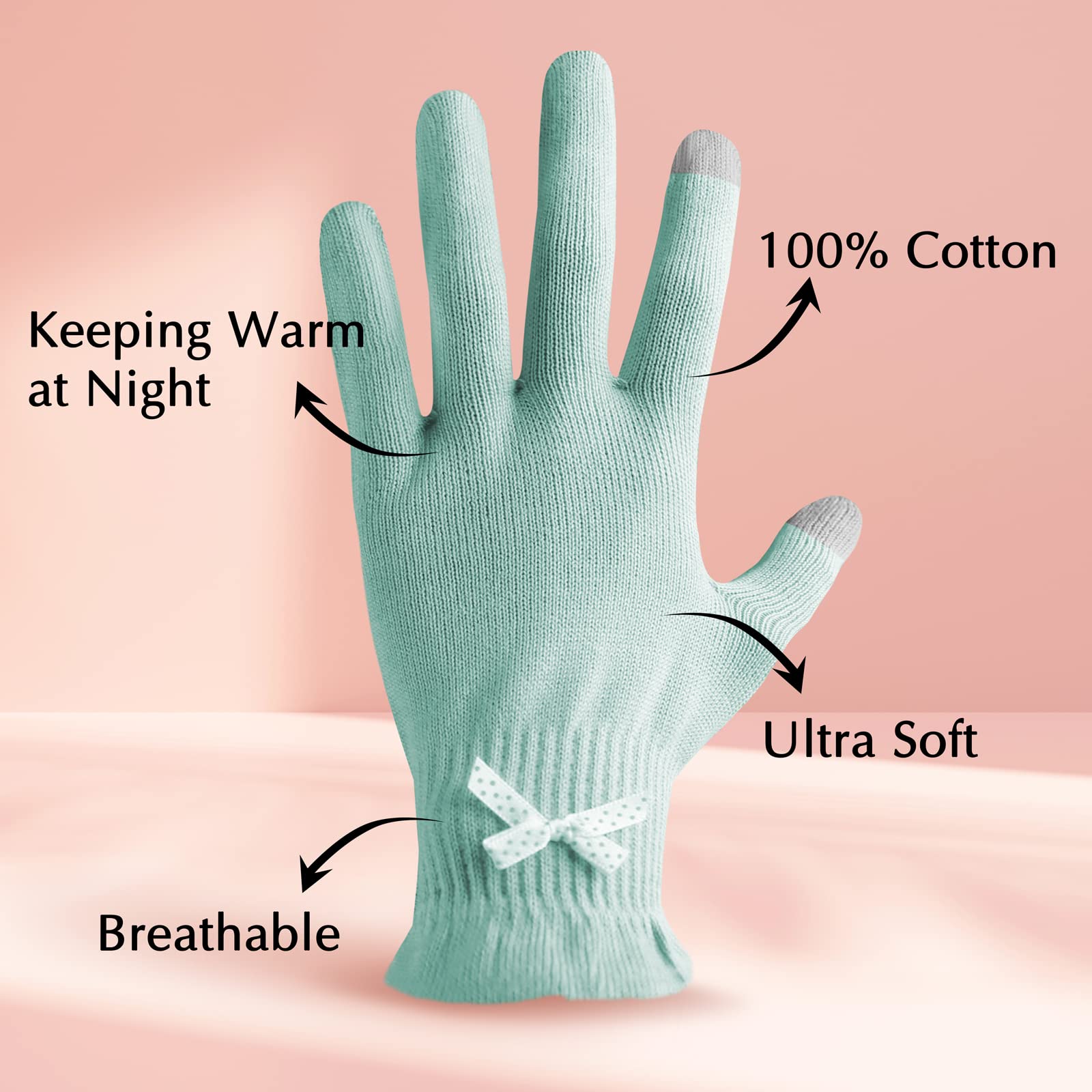 Evridwear Beauty Cotton Gloves With Touchscreen Fingers For Spa, Eczema, Dry Hands, Hand Care, Day And Night Moisturizing, (2 Pa