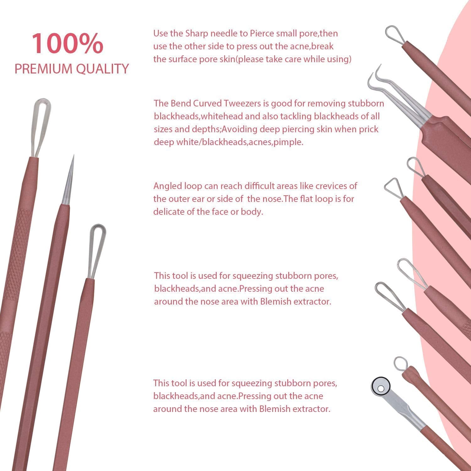 Jpnk Blackhead Remover Tool Comedones Extractor Acne Removal Kit For Blemish, Whitehead Popping, 6 Pcs Zit Removing For Nose Fac