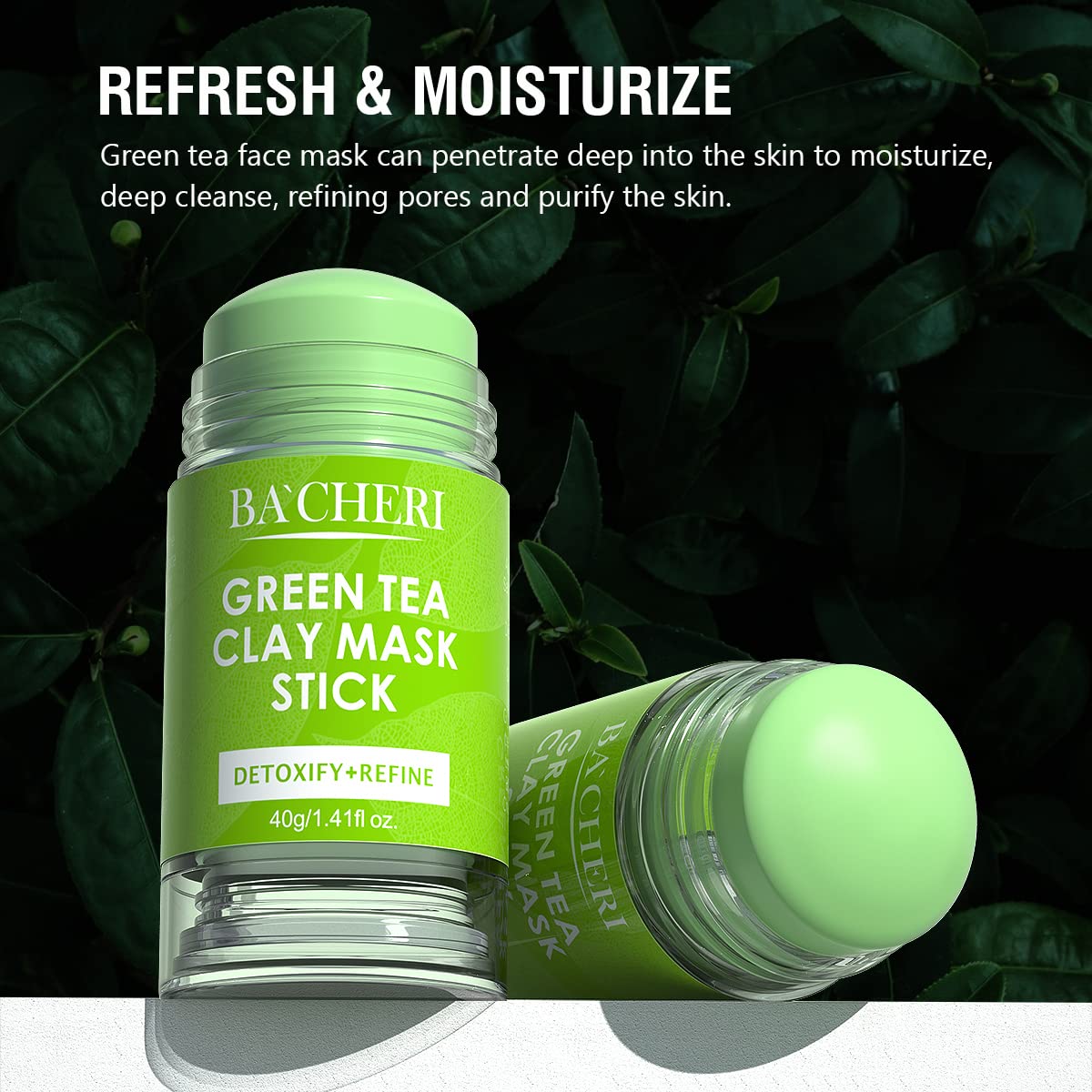 Bacheri 2 Pcs Green Tea Mask Stick, Blackhead Remover Mask With Green Tea Extract, Green Mask Stick For Deep Pore Cleansing, Moi