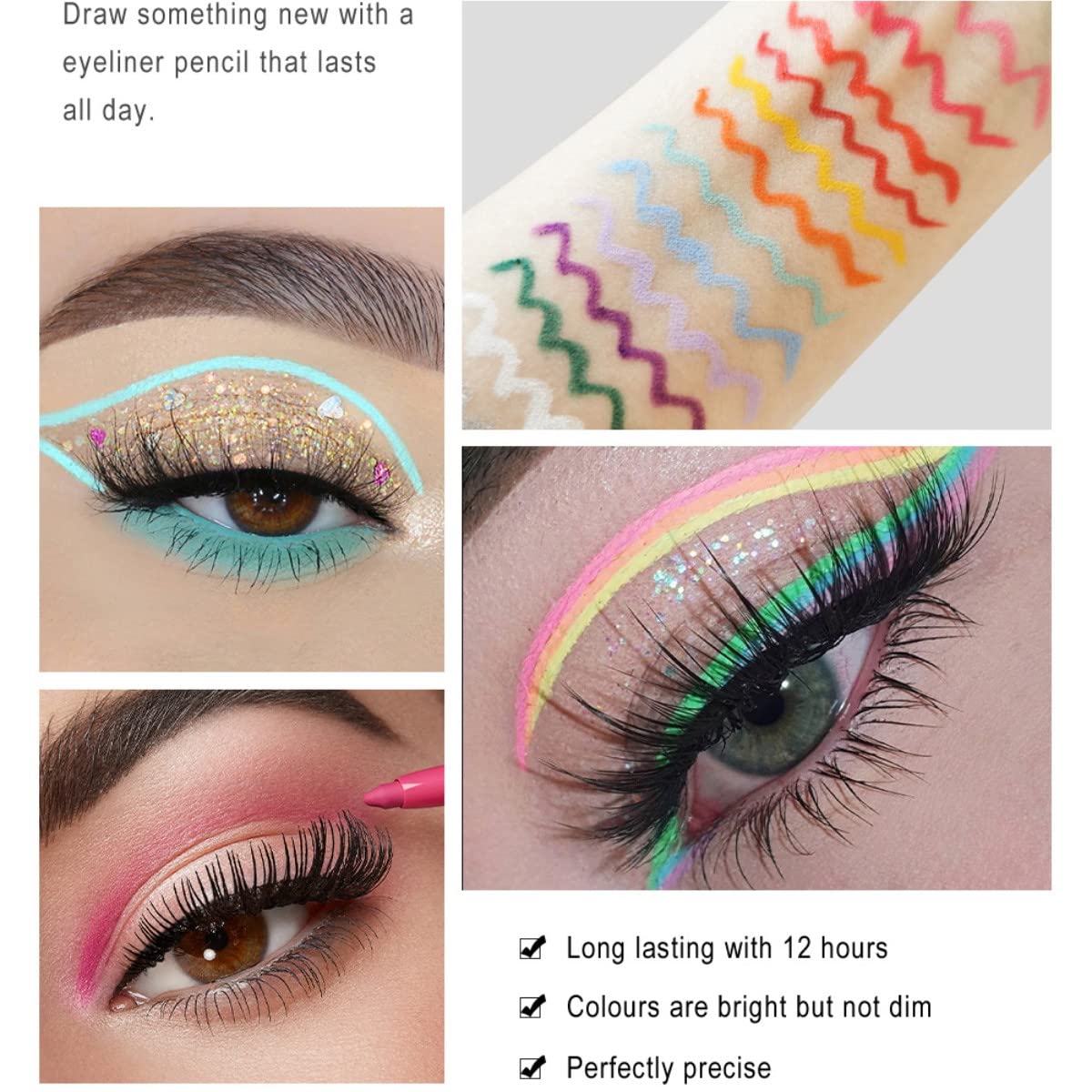 Onarisae Eyeliner Pencil Retractable Eyeliner Creamy Pigmented Smudge Proof Eye Liner Pen Shimmer Silver