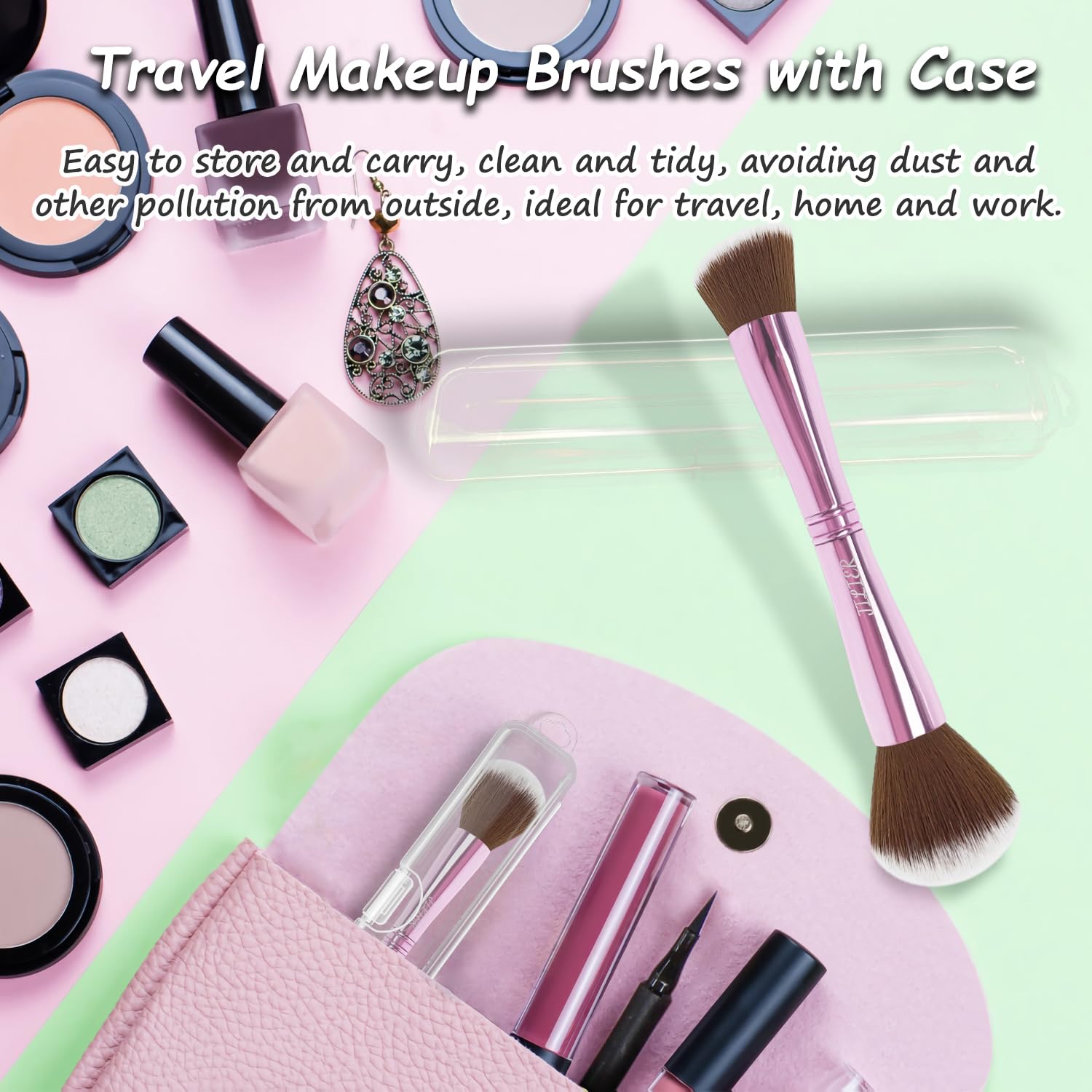 4 In 1 Makeup Brush Set, Travel Makeup Brushes With Case, Foundation Brush/Blush Brush, Eyeshadow Powder Brush,Concealer Brush (