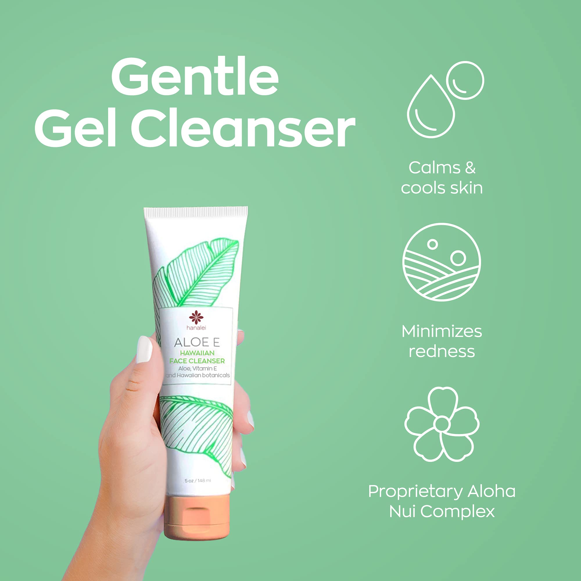 Hanalei Aloe Face Cleansing Gel - Gentle, Oil-Free Face Wash For All Skin Types - Aloe, Vitamin E, Hawaiian Botanicals - Usa Mad