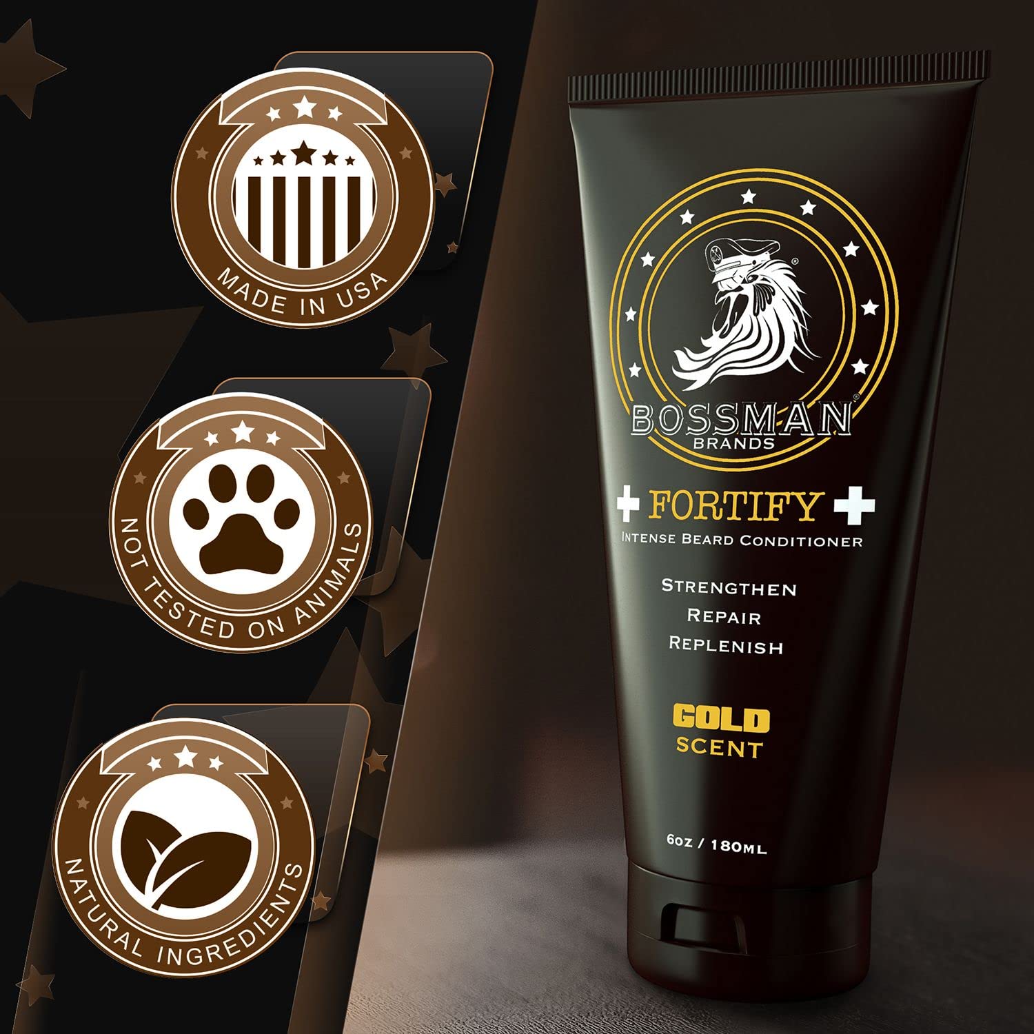 Bossman Fortify Intense Beard Conditioner - Shower Beard Wash, Moisturizer And Beard Softener For Men - Beard Growth Products -