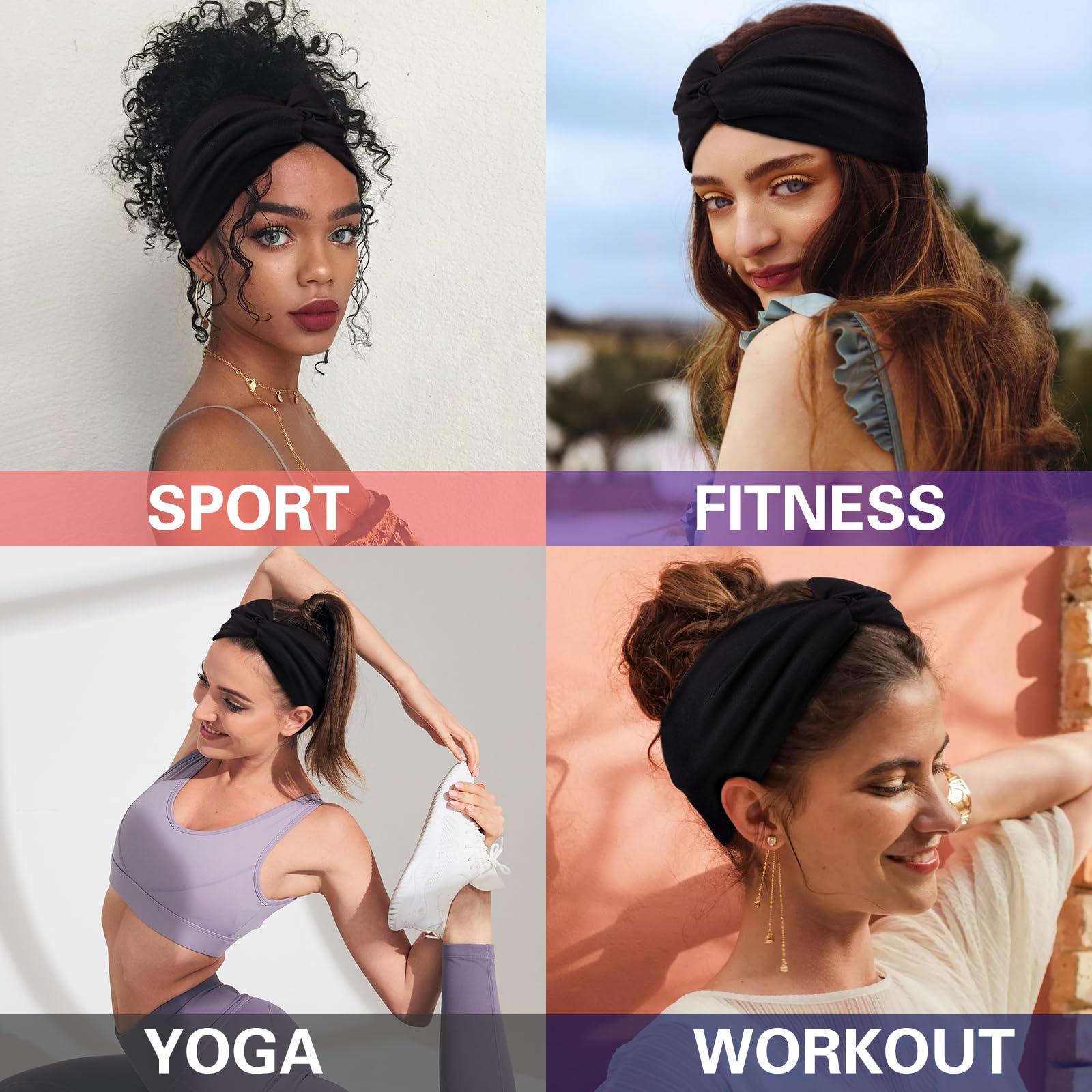 Yeshan Black Headbands For Women No Slip Wide Stretchy Headbands Twist Knotted Headbands Yoga Workout Sport Hair Bands,Pack Of 1