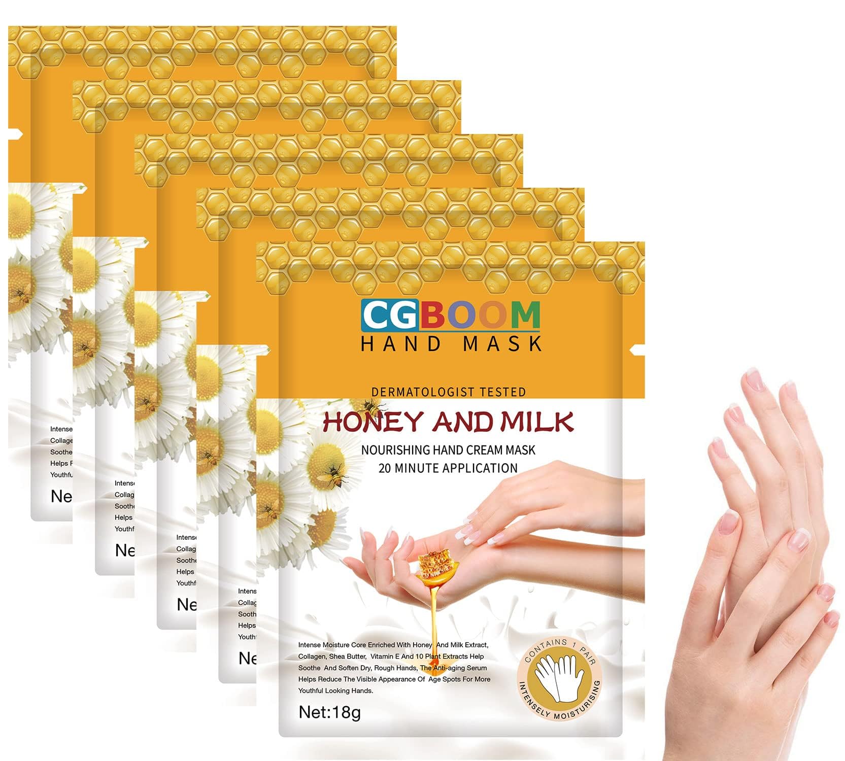 CGBOOM 5 Pairs Hand Masks Moisturizing Gloves, Hand Skin Repair Renew Mask Infused Collagen, Vitamins + Natural Plant Extracts f