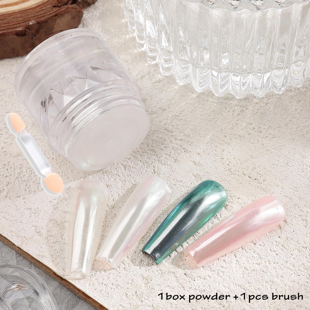 White Chrome Nail Powder, 1Box Pearl Chrome Powder, Opal Rubbing Dust, Glazed Donut Nails Powder, Pearlescent Shell Aurora Pigme