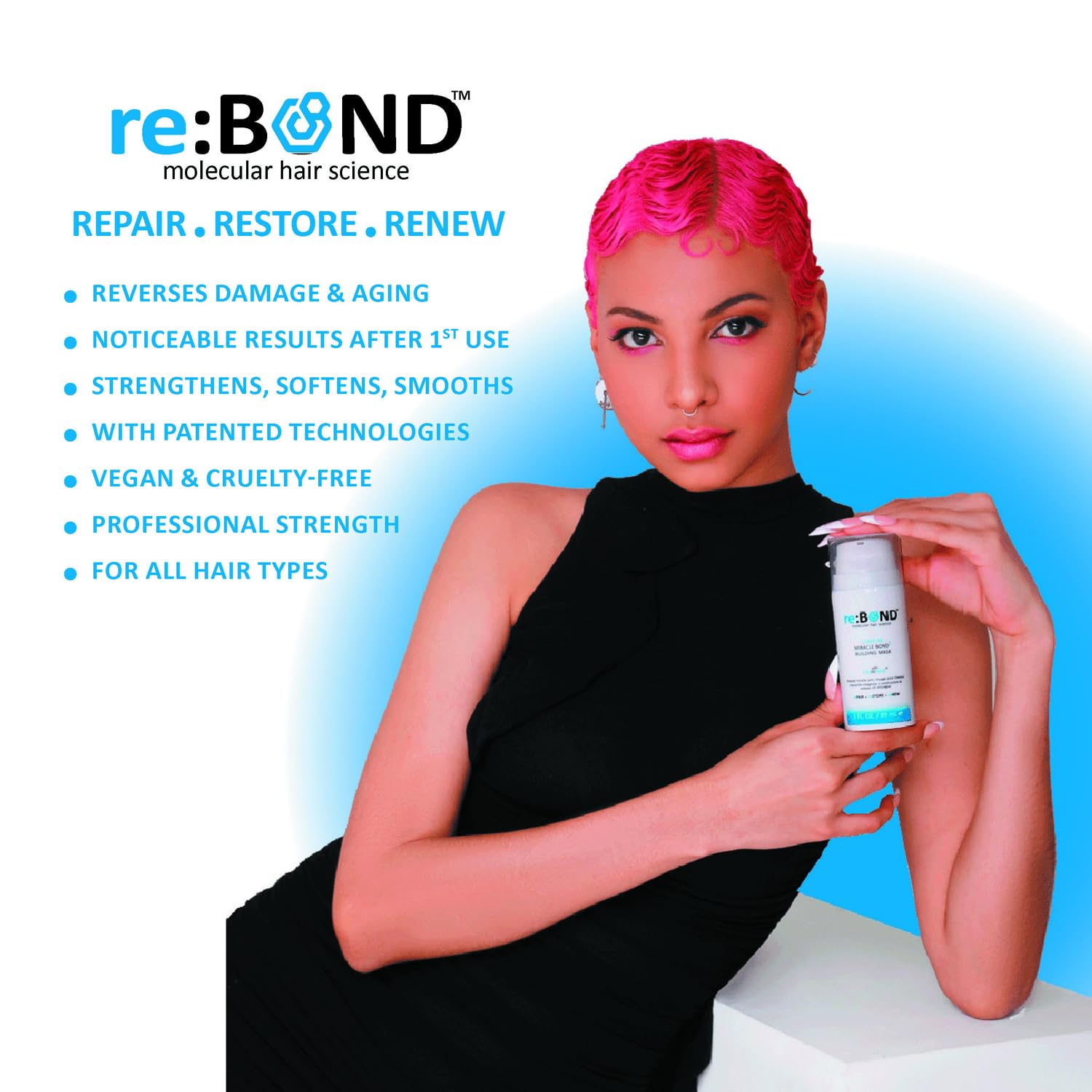 Rebond Leave-In Miracle Bond Building Hair Mask- 4 Minute Repair Treatment Deep Conditioning For Bleached, Damaged, Dry, Colored