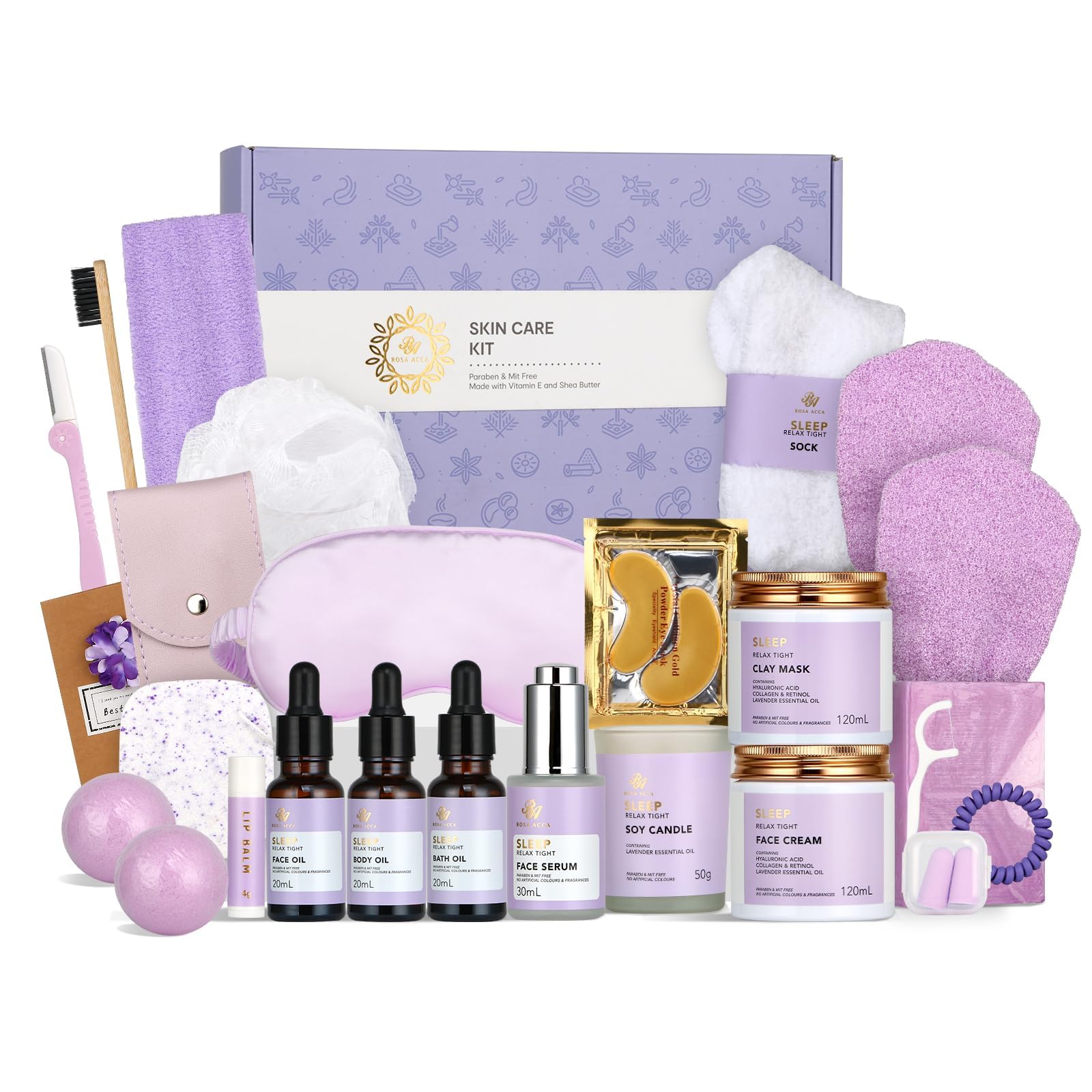 Facial Skin Care Set & Spa Kit - Mothers Day Gift Ideas, Self-care Relaxation Gifts, Skin Care Collection with Essential Oils, H