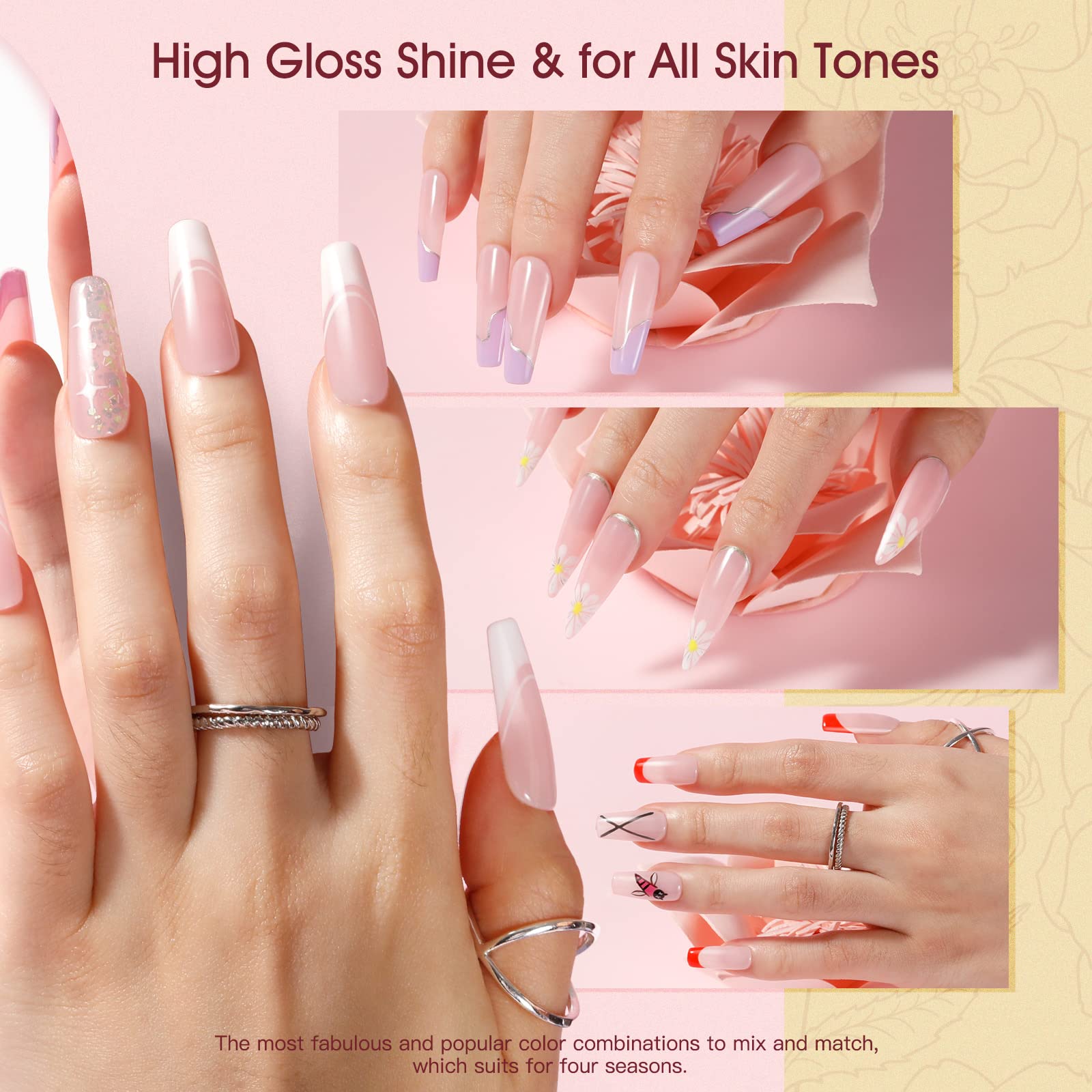 Rosalind 60Ml Pink Poly Nail Gel, Peach Pink Poly Extension Gel For Nails Nature Poly Pink Gel Color Builder Nail Strengthen Gel