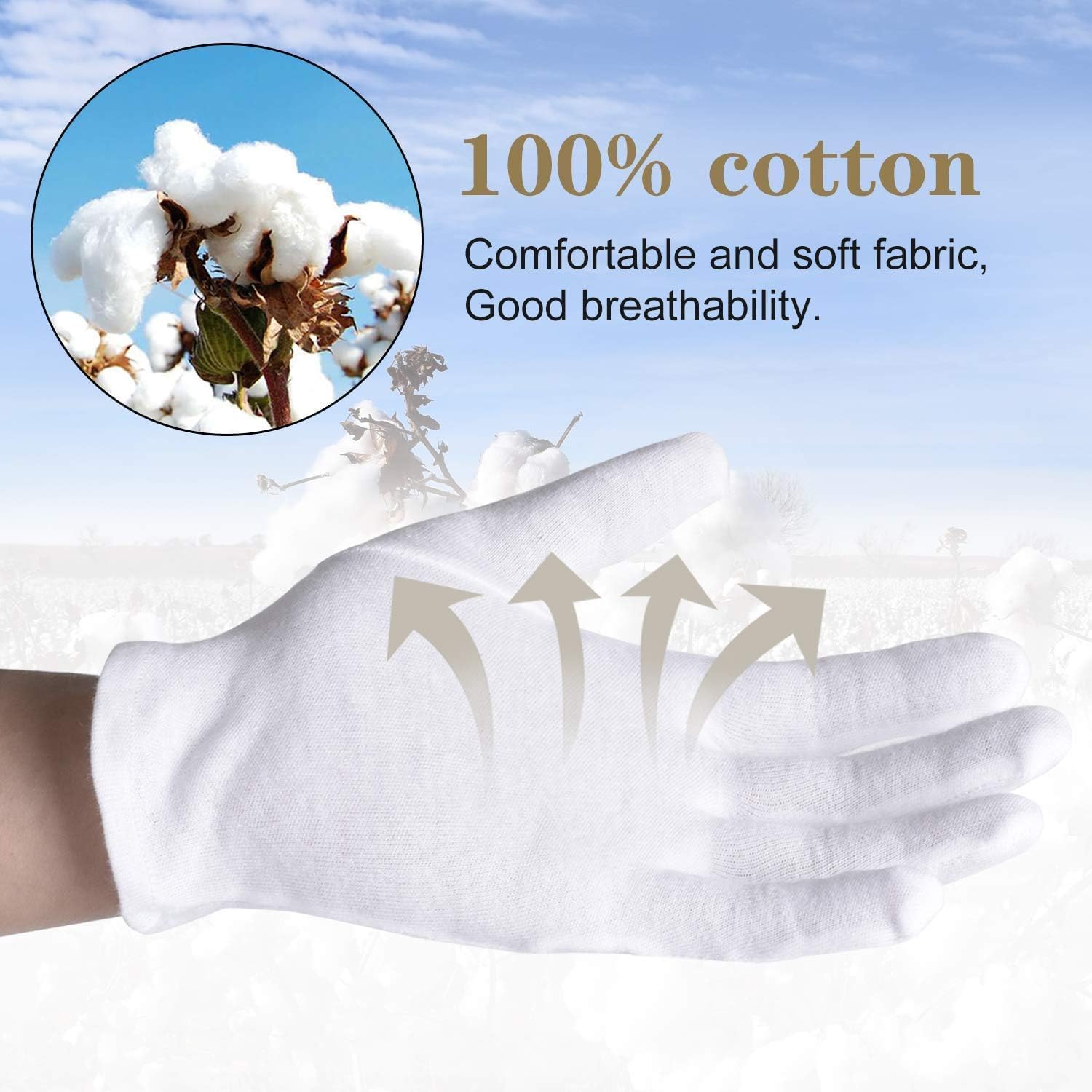 100% Cotton Gloves, 3 Pairs White Cotton Gloves For Women Dry Hands Eczema Serving - Archival Coin Jewelry Inspection Gloves(3 P