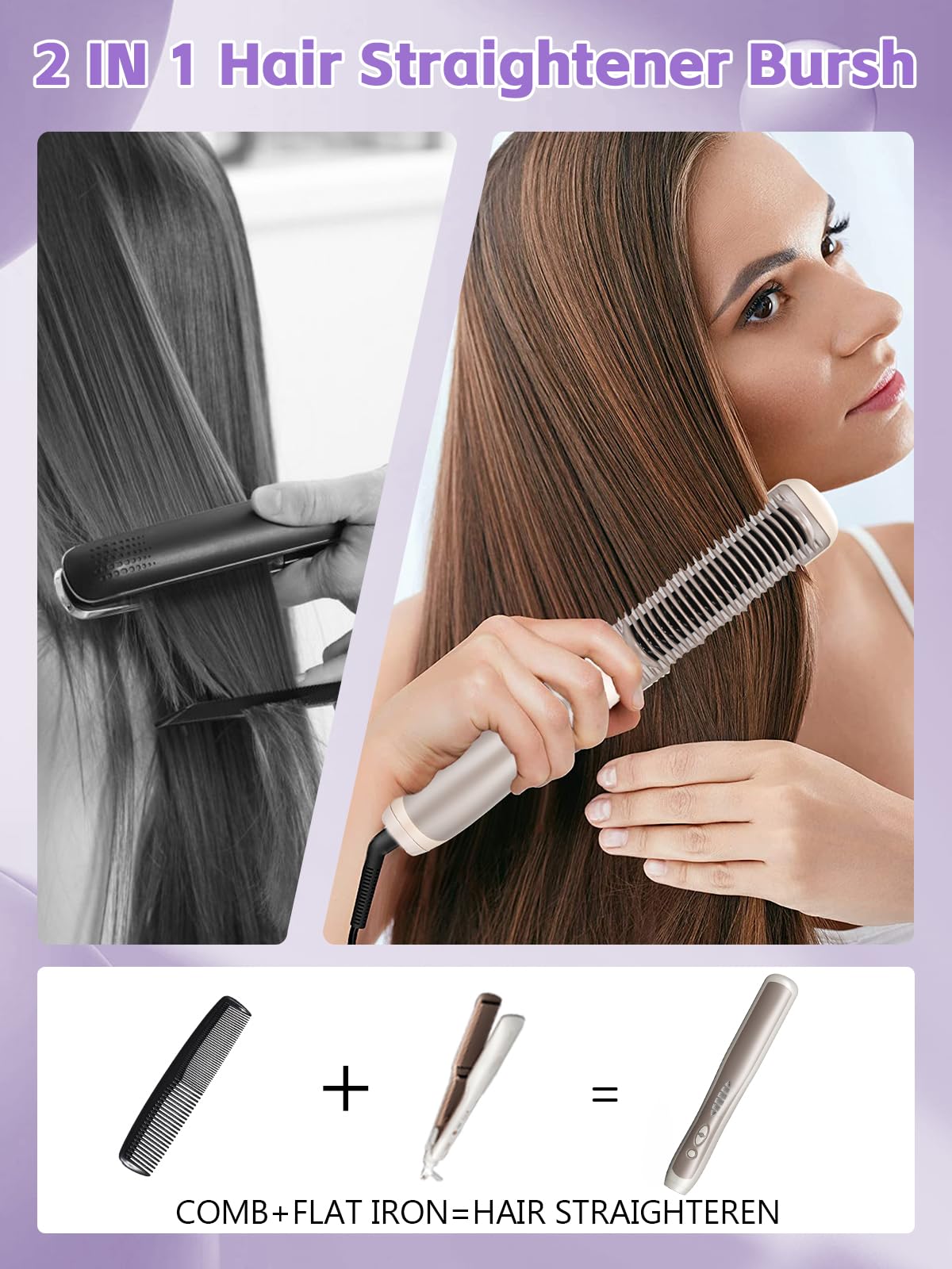 Hair Straighteners For Women,Hair Straightener Brush,Straightening Comb For All Hair Types,Anti-Scald Ceramic Hair Straightener,
