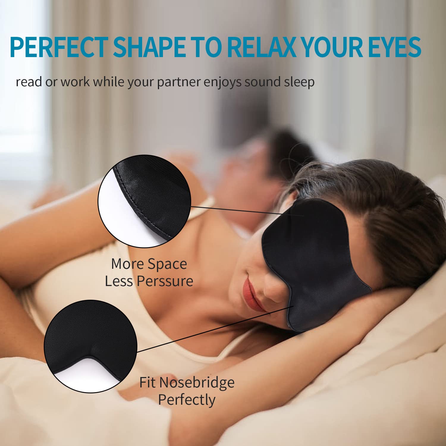 2-Pack 100% Real Natural Silk Eye Mask, Silk Sleeping Mask, Shade Puffy Eye Gift with Adjustable Straps, Sleep Eye Mask, SHJINJU