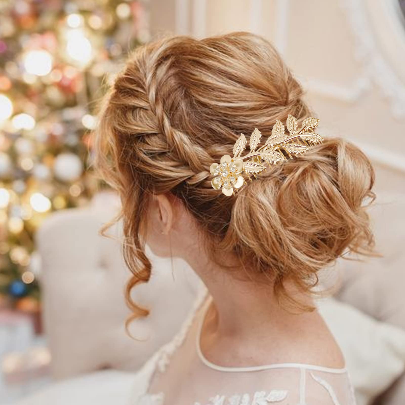8 Pieces Leaf Hair Side Combs Gold Rhinestone Hair Pins Clips With Teeth Combs For Wedding Hair Accessories For Women, Girls, Br