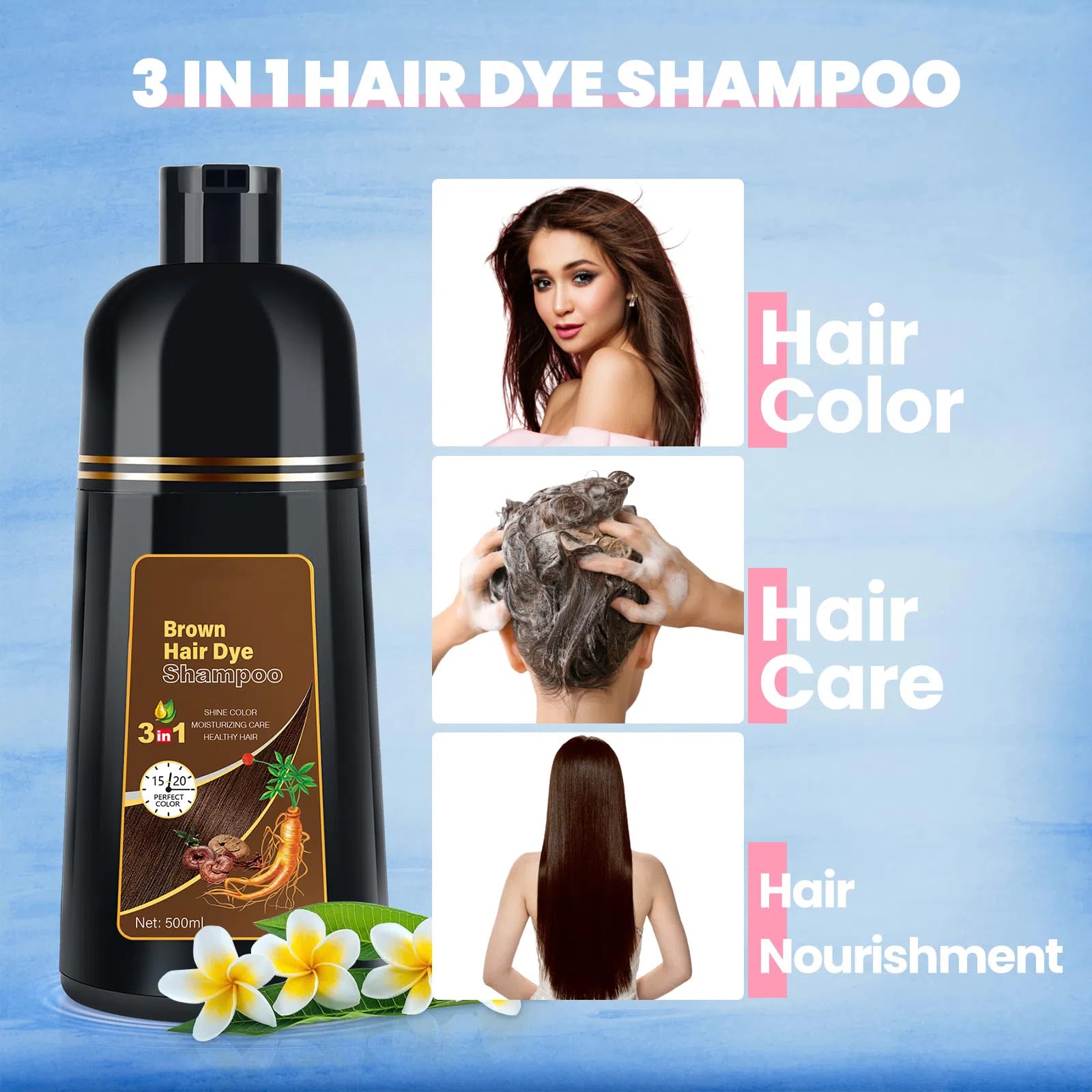 Bojica Hair Color Shampoo, Brown Hair Dye Shampoo 3 In 1 For Women&Men Herbal Ingredients Hair Dye In Minutes/Semi-Permanent/(16