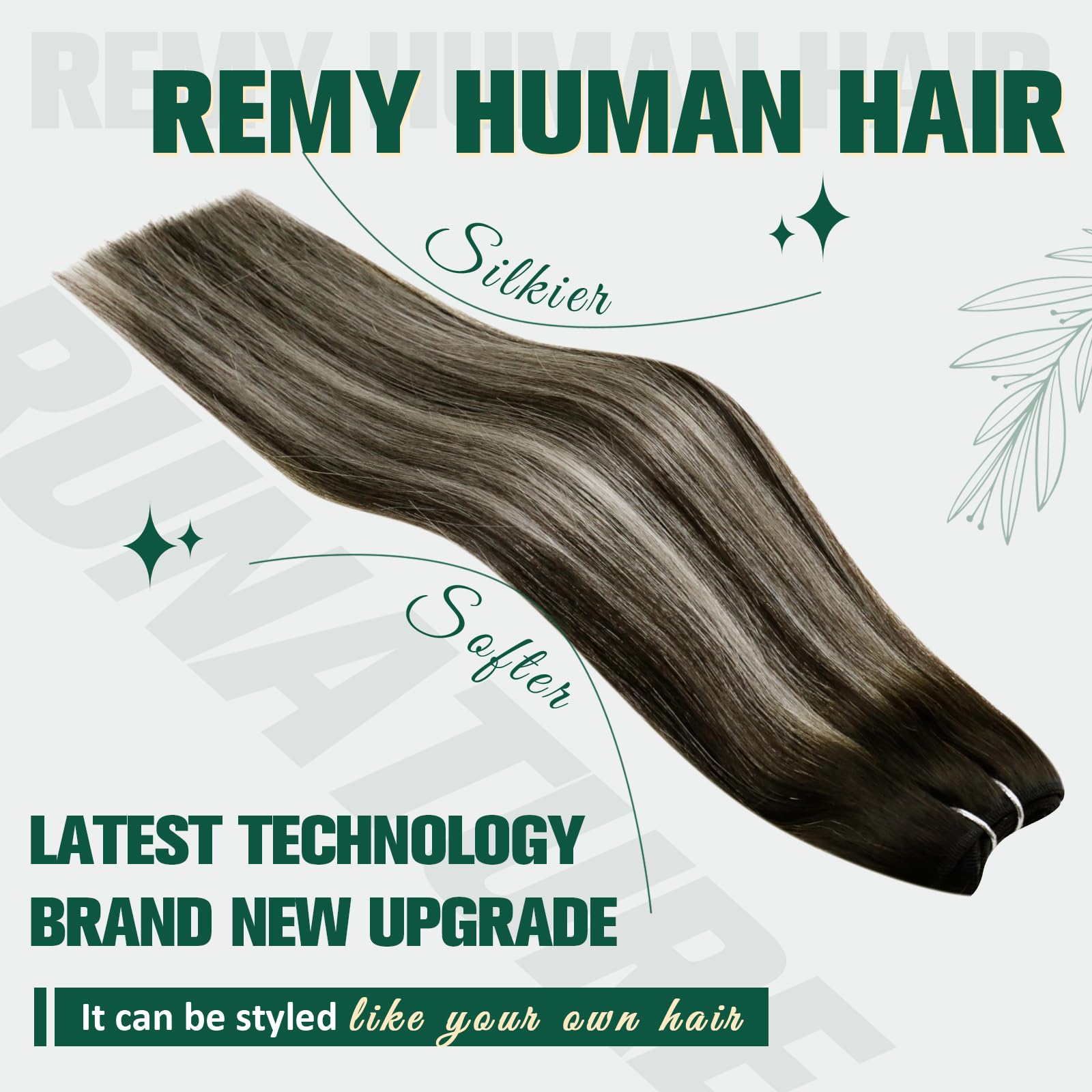 Runature Weft Hair Extensions Human Hair Blend Of Black And Silver With Black Roots Black Weft Human Hair Extensions Straight Se