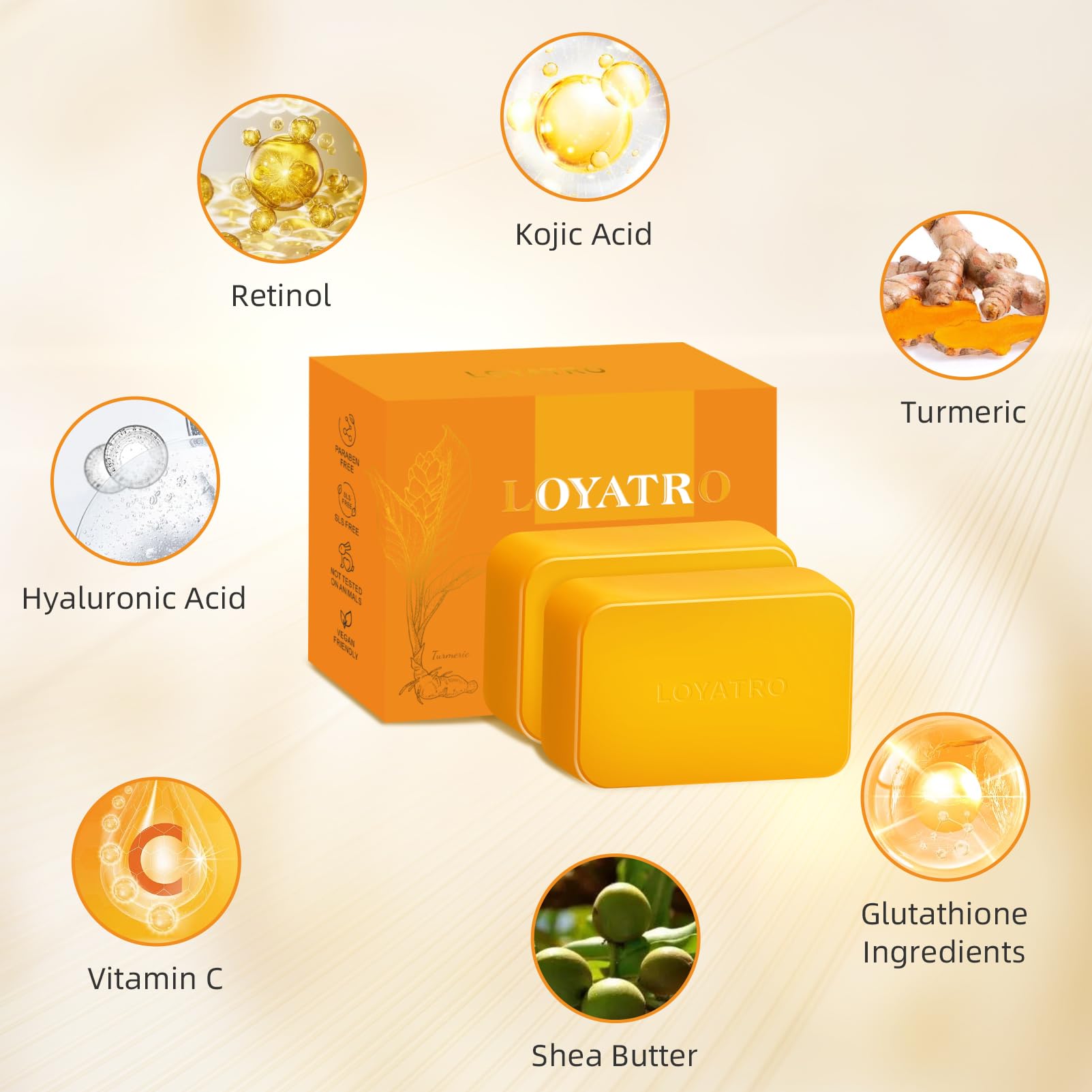 Loyatro Turmeric Soap For Dark Spots Kojic Acid Turmeric Soap Bar For Face & Body-Acne, Dark Spots, Smooth Skin, For All Skin Ty