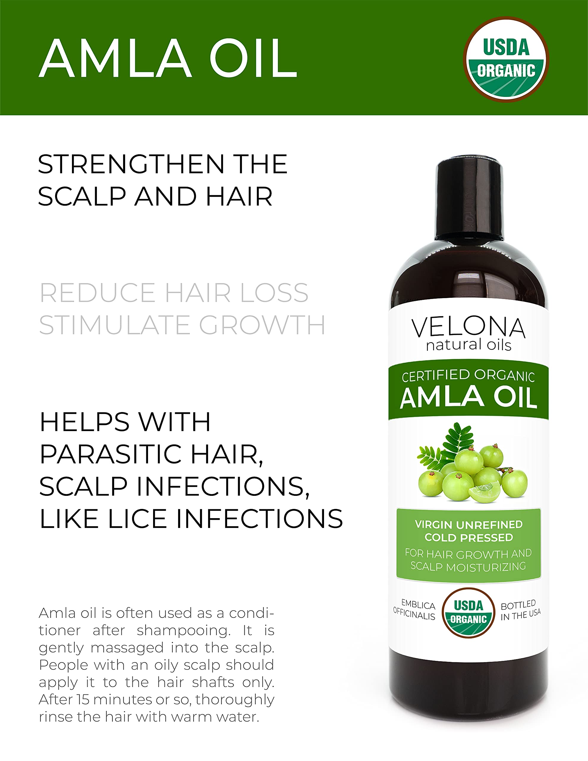Velona Amla Oil Usda Certified Organic - 64 Oz | 100% Pure And Natural Carrier Oil | Extra Virgin, Unrefined, Cold Pressed