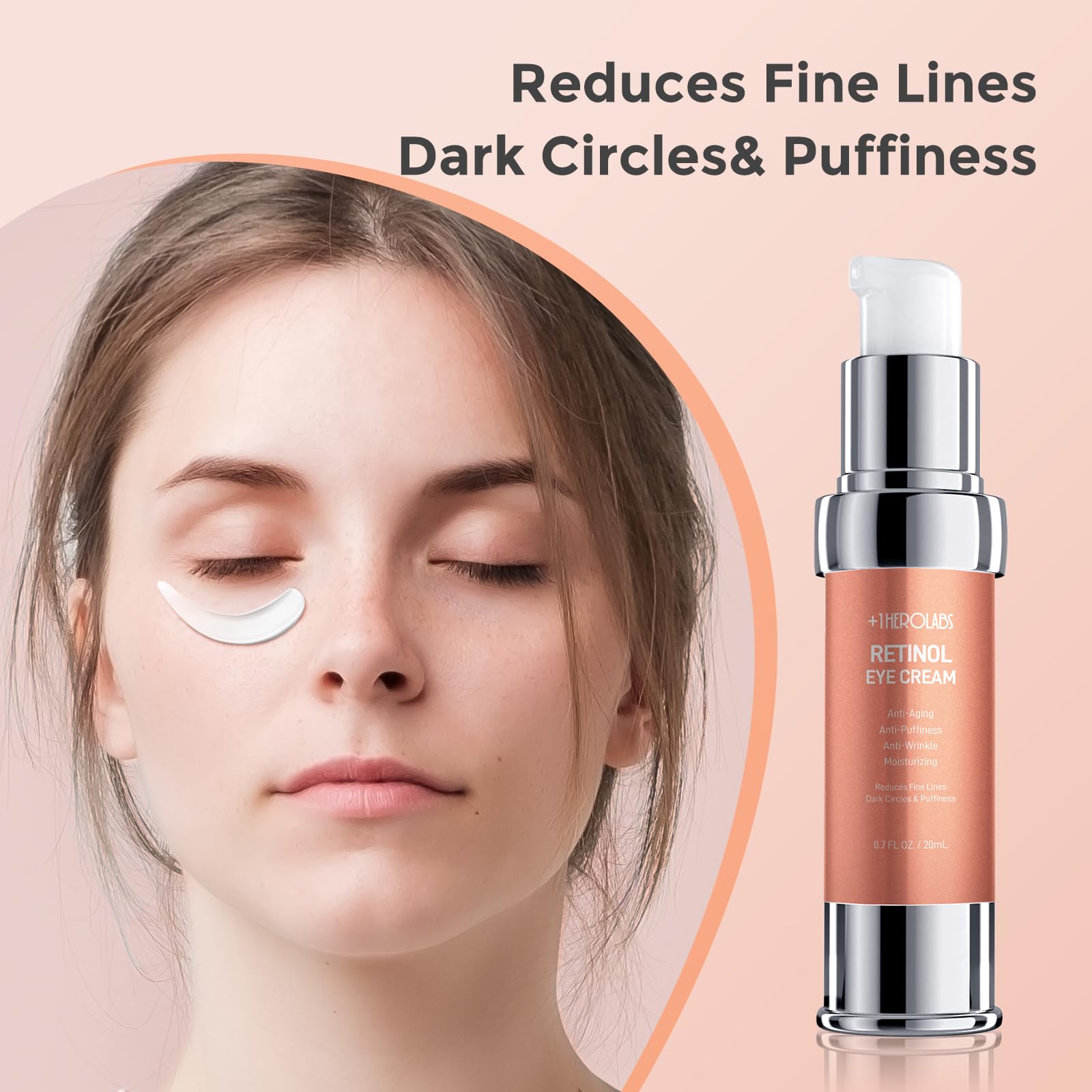 +1Herolabs Retinol Eye Cream For Dark Circles And Puffiness, Anti Aging Under Eye Cream With Hyaluronic Acid, Retinol & Collagen