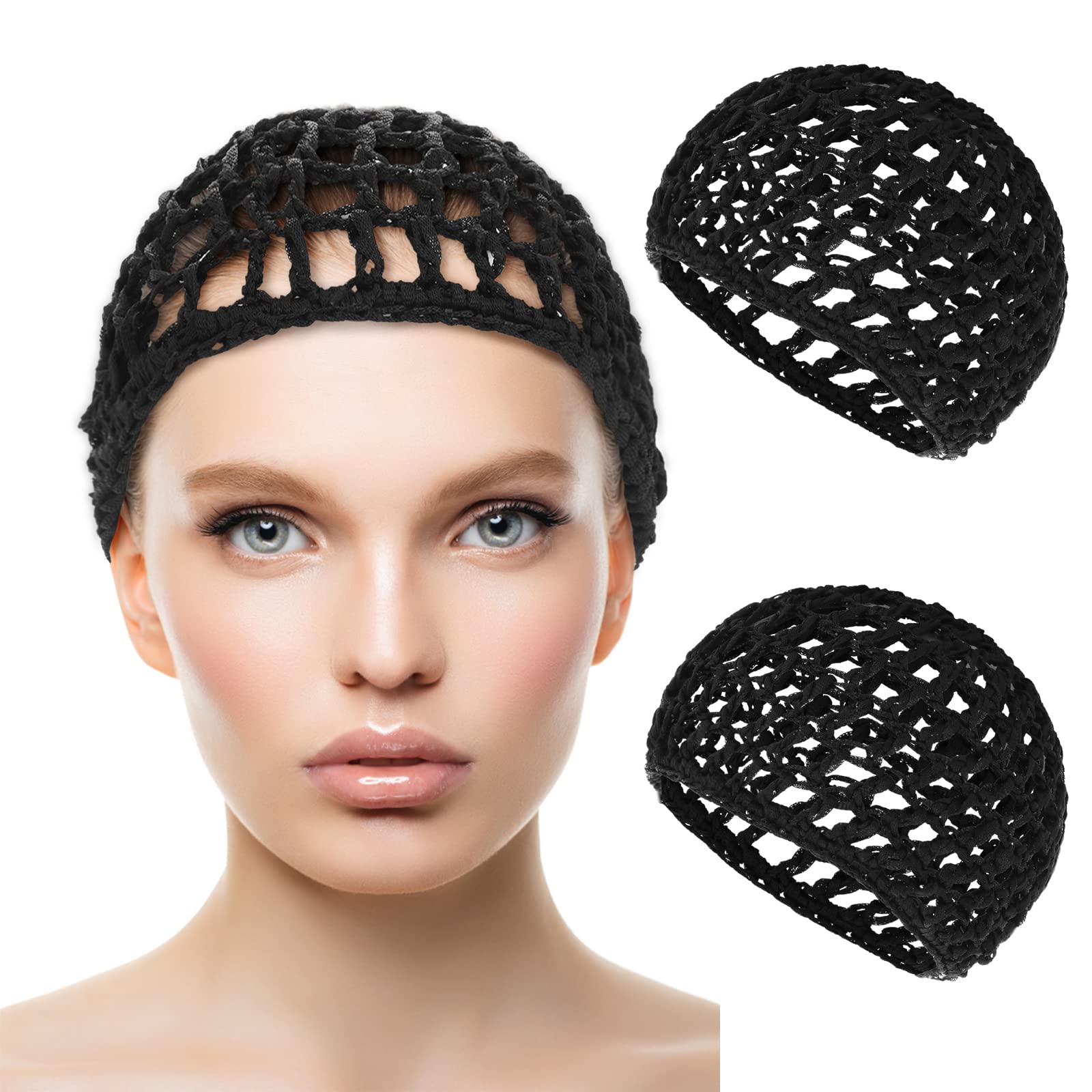 WLLHYF 2 PCS Hair Nets Cap Sleeping Hairnet Snoods Wrap Bonnets Long Straight Curl Wig Head Protector Black Mesh Wrapping Croche