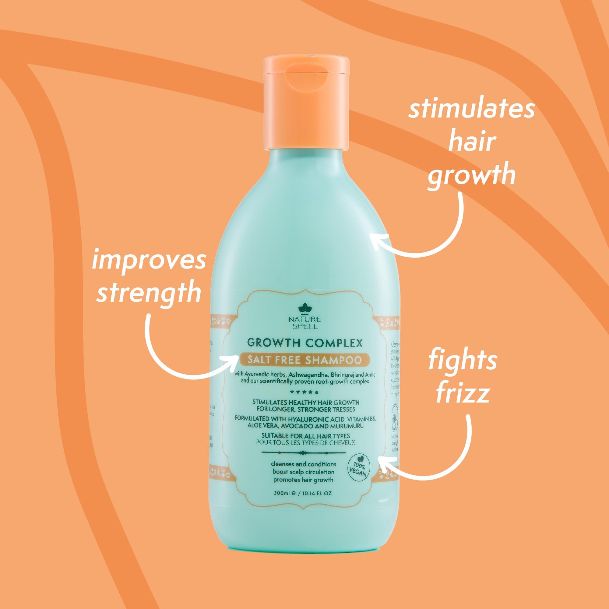 Nature Spell Hair Shampoo For Hair Growth, Infused With Ayurvedic Herbs, Vegan & Sulphate-Free, Suitable For All Hair Types, 10.
