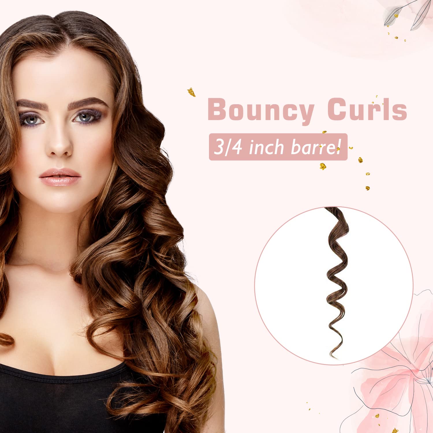 3/4 Inch Curling Iron For Short Hair, Dual Voltage Hair Curling Iron Ceramic, Professiona Curling Wand Tourmaline(Rose Gold)