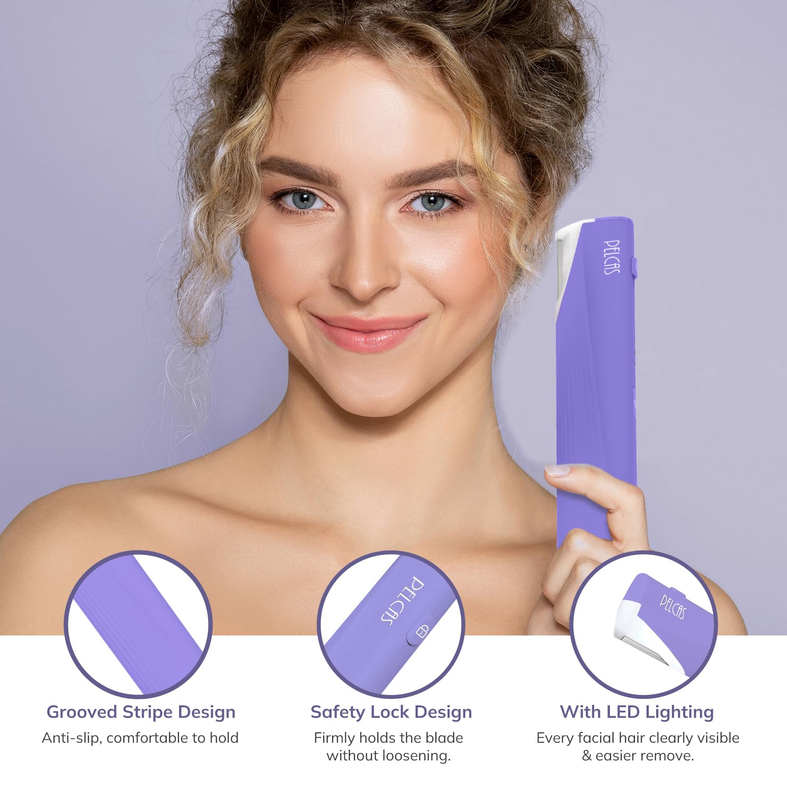 Pelcas Electric Dermaplaning Tool For Women Face With Led Light 3 Speeds Mini Dermaplaning Razor With 6 Blades, 2 In 1 Facial Pe
