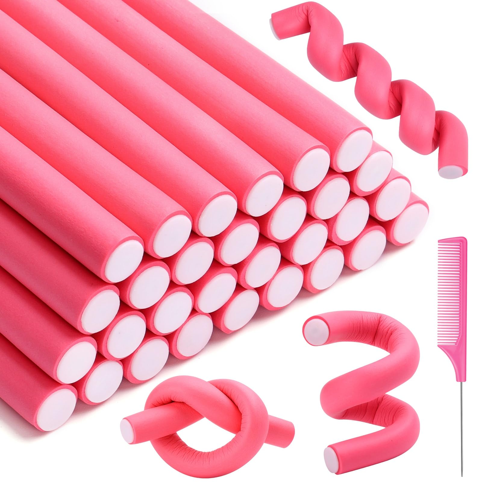 Selizo 30Pcs 9.45''x0.55'' Flexible Hair Rollers, Foam Curlers for Short, Medium and Long Hair, No Heat Curlers, Hair Rods - Pin